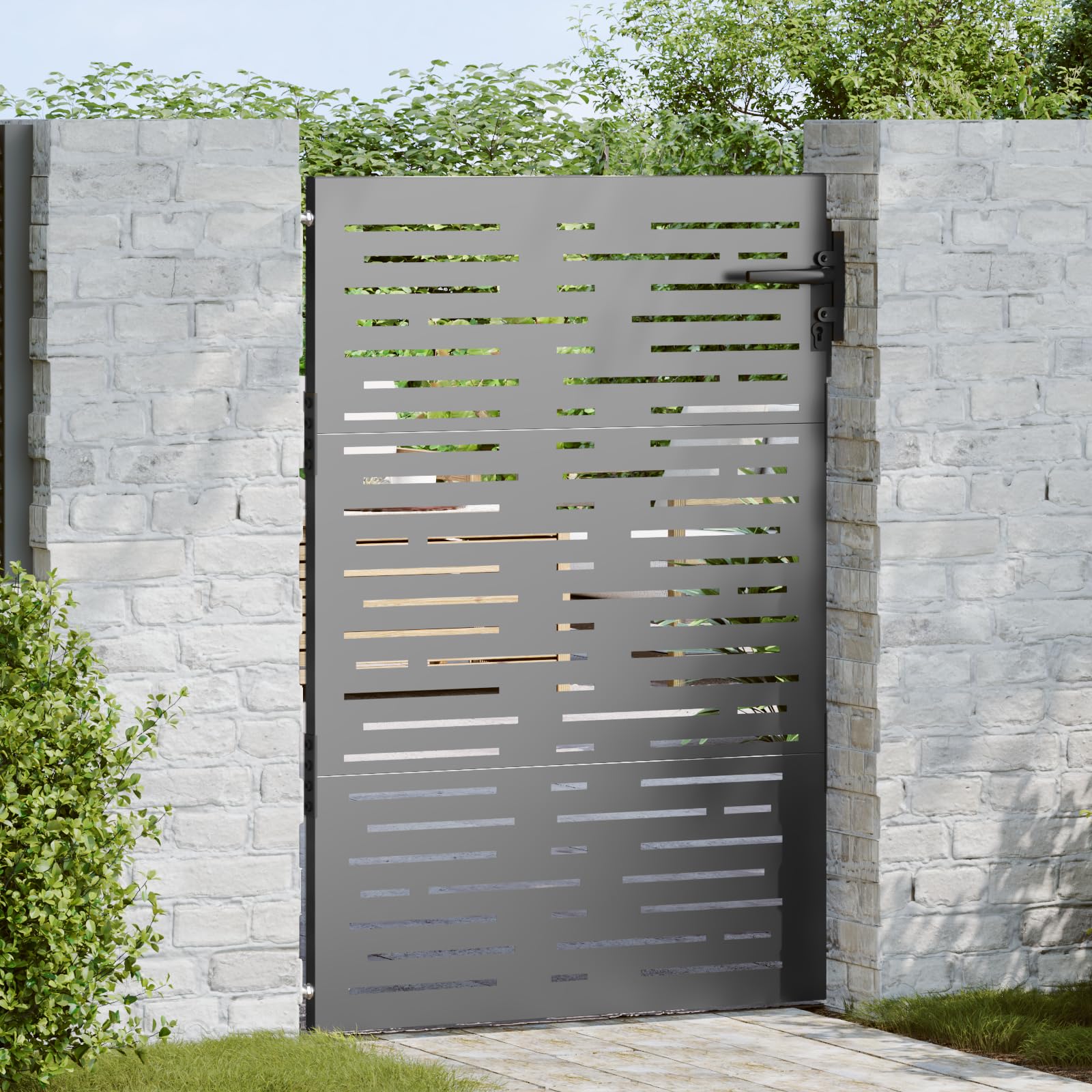 Portillon de Jardin en Métal, Portail de Jardin Porte de Clôture (105 x 125 cm)