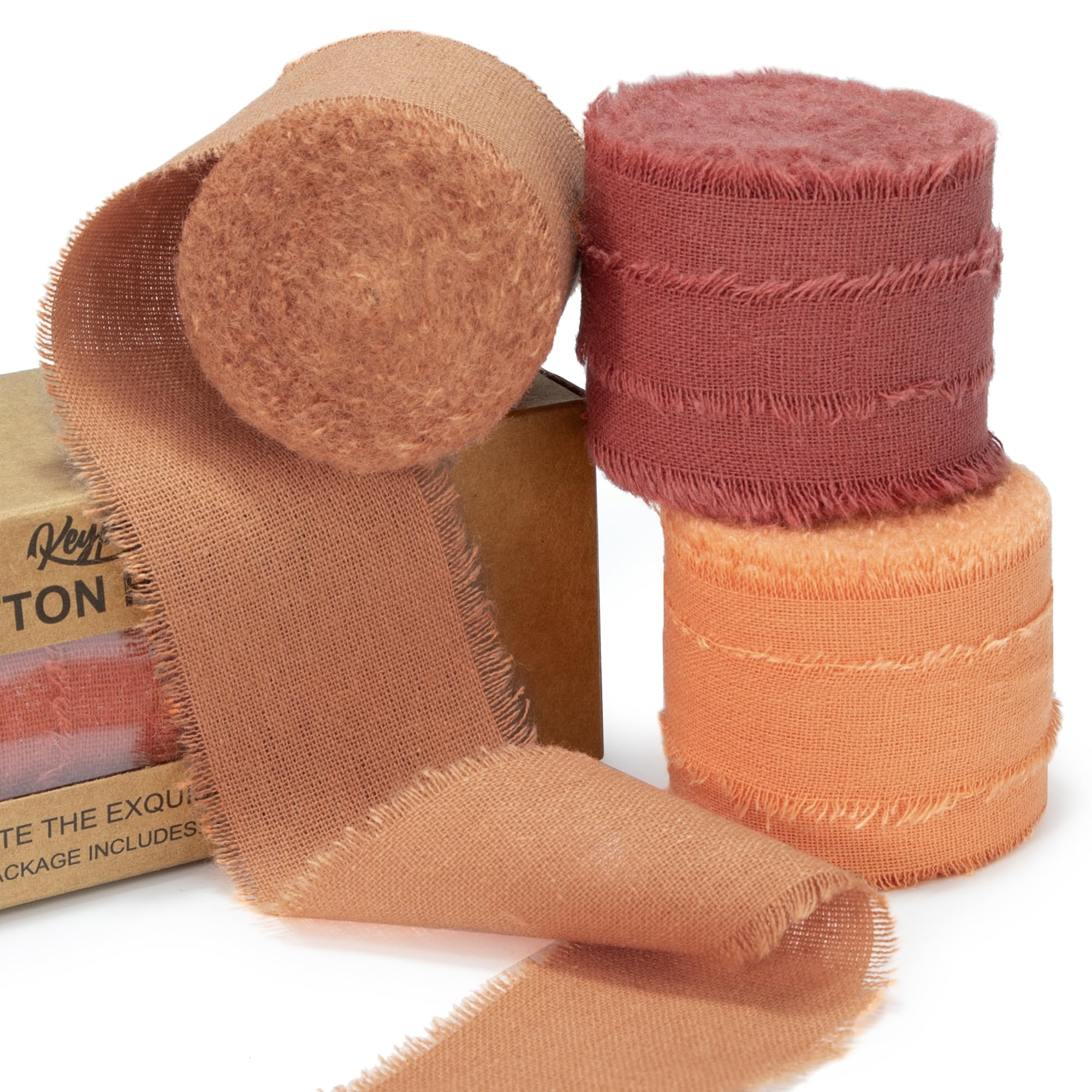 Keypan Cinta de otoño naranja de 1-1/2 x 15 yardas, hecha a mano, de algodón deshilachado, cintas de tela para manualidades, ramos de flores, envoltura de regalos, decoración del hogar