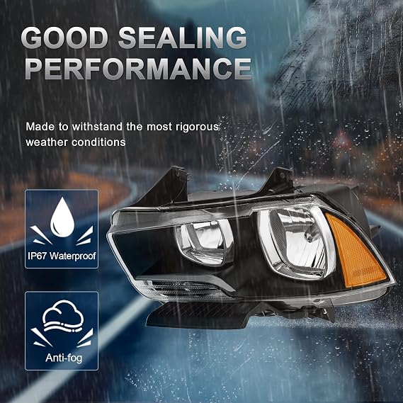 KUIPERAUTO Halogen Headlights Assembly Compatible for 2011-2014 Dodge Charger Black Housing Amber Reflector