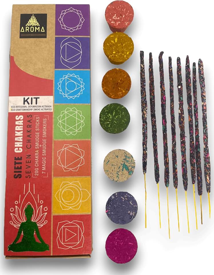 Kit Siete Chakras Aroma 7 Chakras - Barritas de Incienso y 7 bombitas defumación activada Eco Artesanal - HOSTENATURA