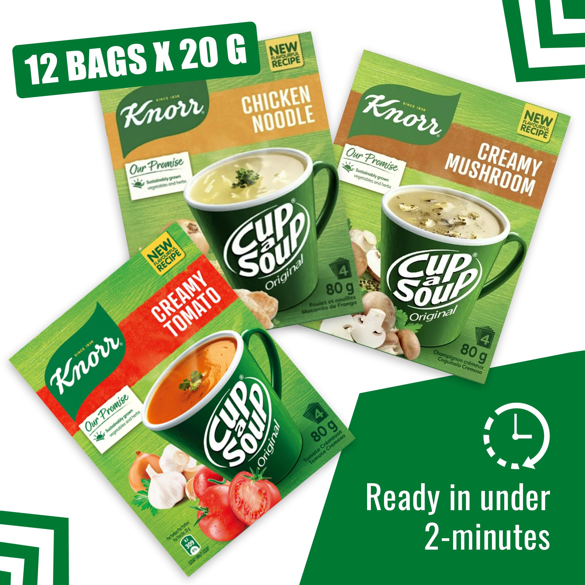 Cup-a-Soup Variety Pack Bundle - Includes Chicken Noodle, Creamy Mushroom, and Creamy Tomato Instant Soups - Quick and Wholesome Meals