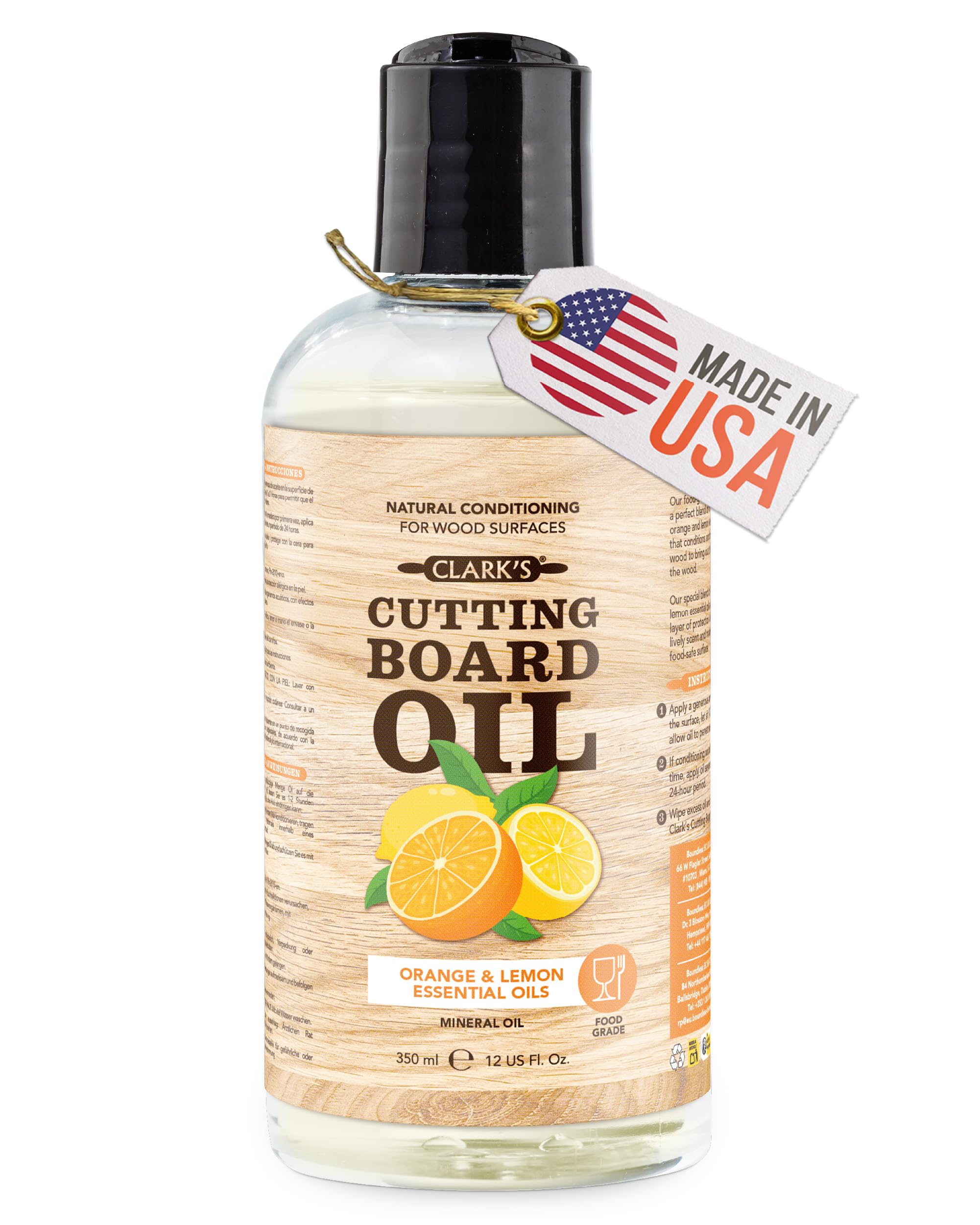 CLARK'S (470ml, Orange Lemon Scent) - Cutting Board Oil (470ml) Enriched with Lemon & Orange Oils Food Grade Mineral Oil Butcher Block Oil & Conditioner
