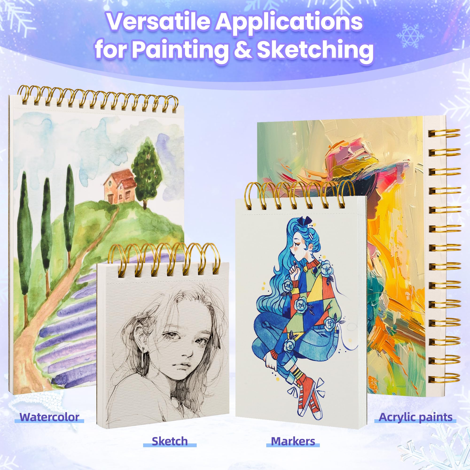 Qlmhudam Watercolor Paper Pad 8" x 11" - Heavyweight and textured paper Sketchbook,Spiral Bound, 20 Sheets 140lb/300g sketch pad, Watercolor Sketchbook for Wet & Dry Media,Drawing ,& Painting Journals