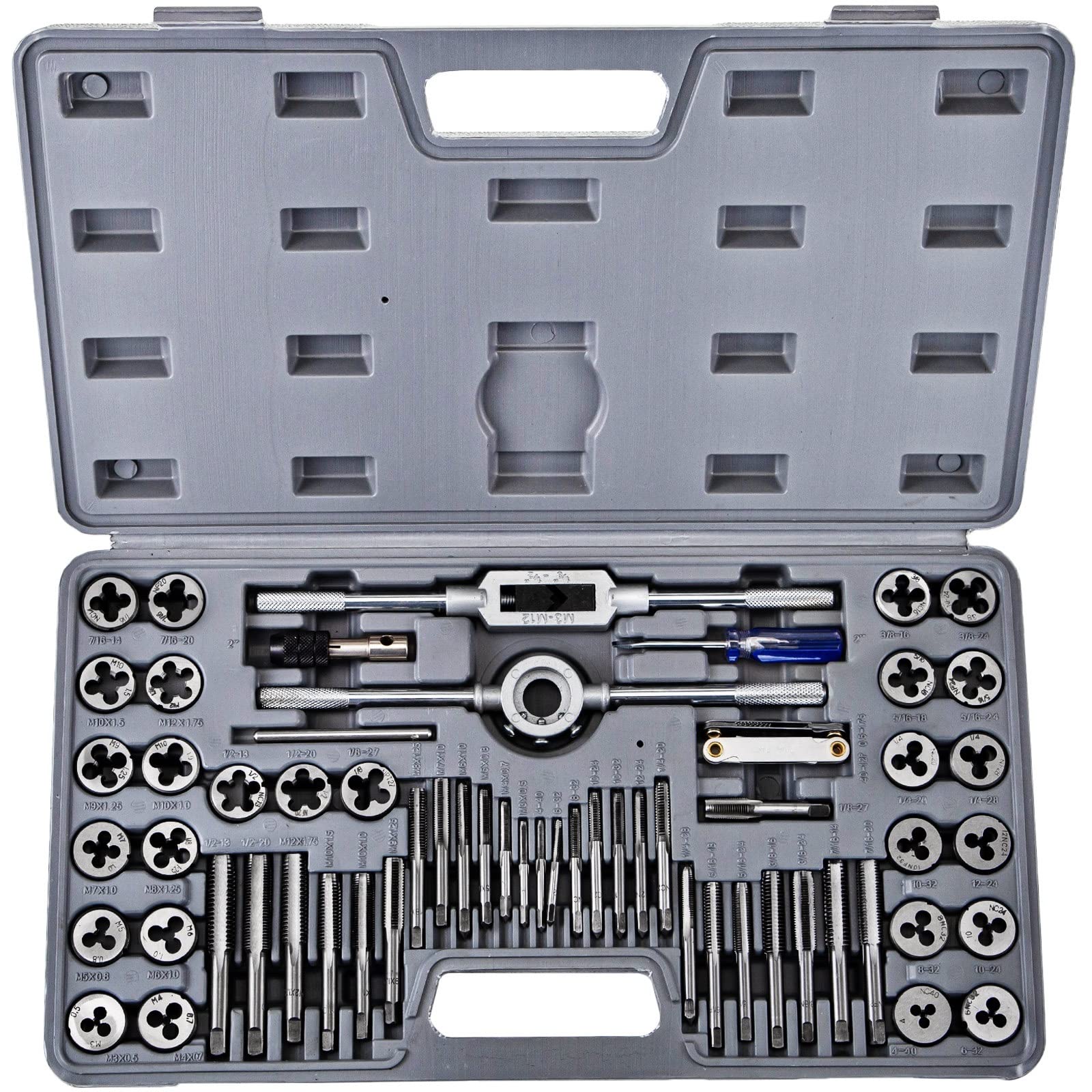 CVFRDD 60 PCS Tap and Die Set Carbon Steel Hand Threading Tool With Screw Pitch Gauge Screwdriver Wrench for Module Metalworking