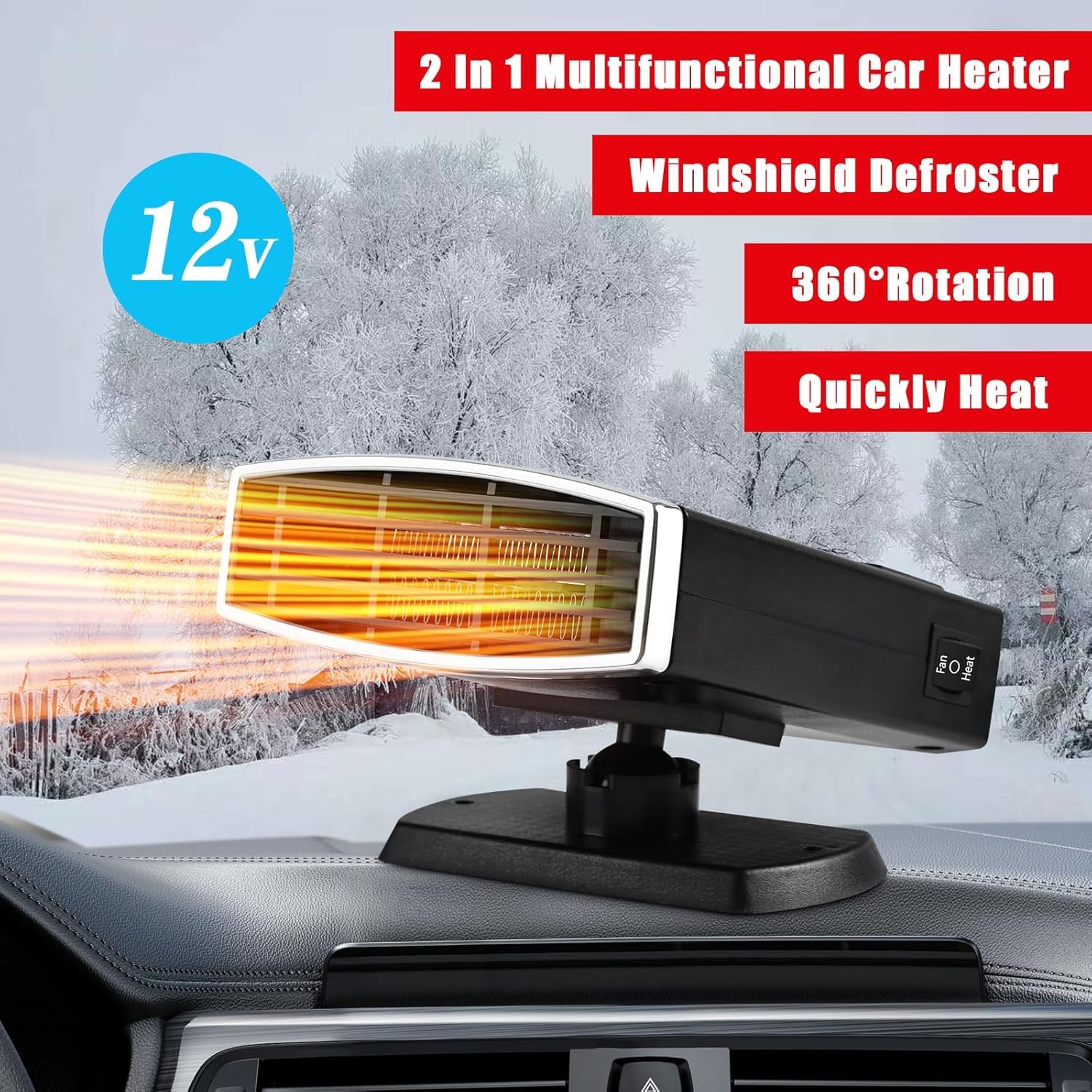 Autoheizung, 12V 200W Tragbarer Autoheizungsstecker für den Zigarettenanzünder, 2-in-1 Schnellheiz und Kühlfunktion, Windschutzscheiben Defroster, Fensterentfroster fürs Auto
