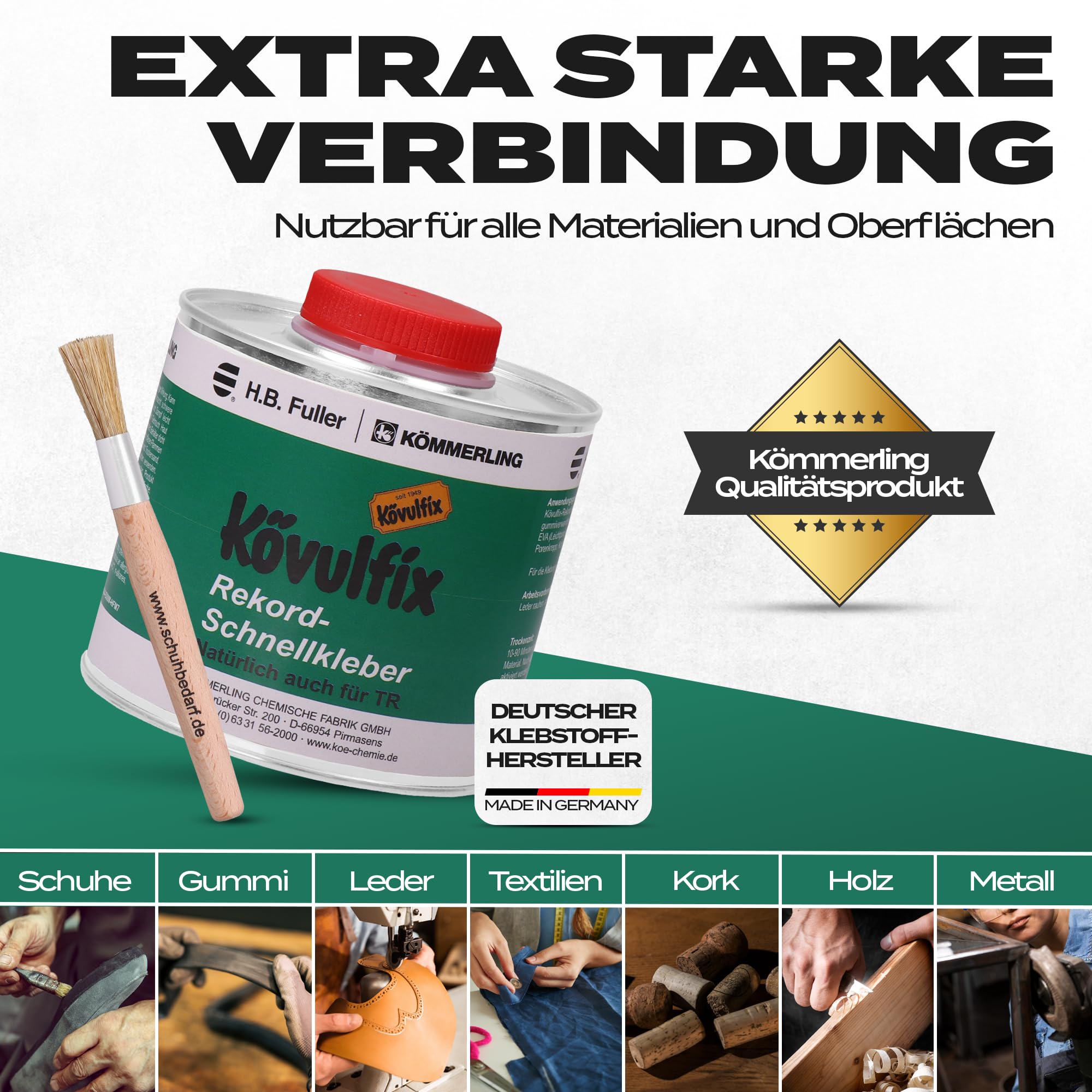 Langlauf Schuhbedarf Kontaktkleber Kövulfix 300g Schnellkleber + Sparbehälter 0,4l + Auftragspinsel Kontaktklebstoff Universalkleber Lederkleber Schuhkleber - wasserfest, extra stark und elastisch