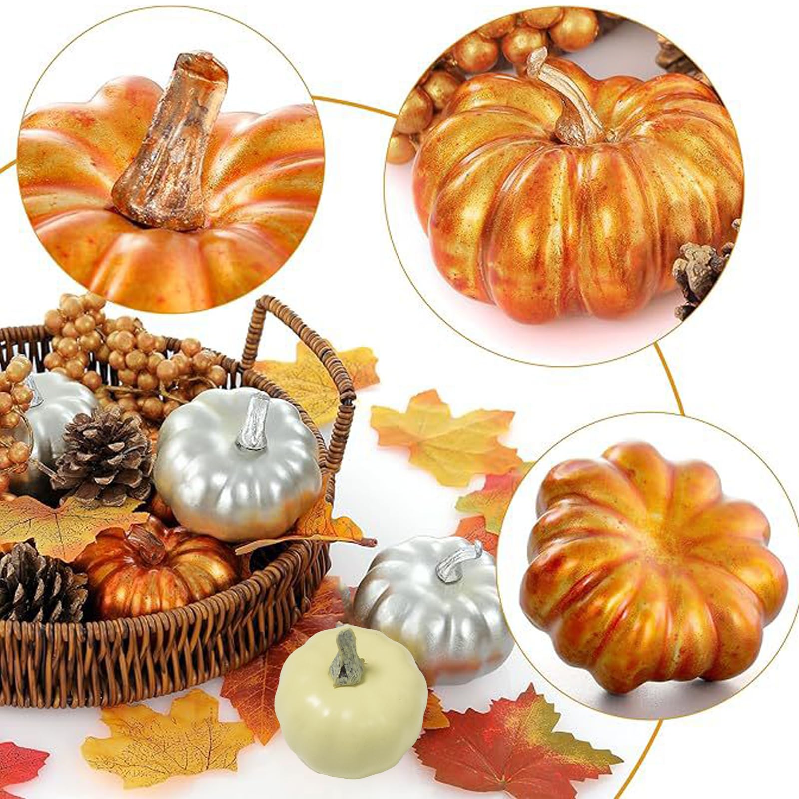 Decoration Automne Thanksgiving, Récolte Ensemble Citrouille Halloween Décoration, Citrouilles Artificielles d'halloween, D'érable, Cônes Pin, Décoration Couronne Automne Porte, 68 Pièces