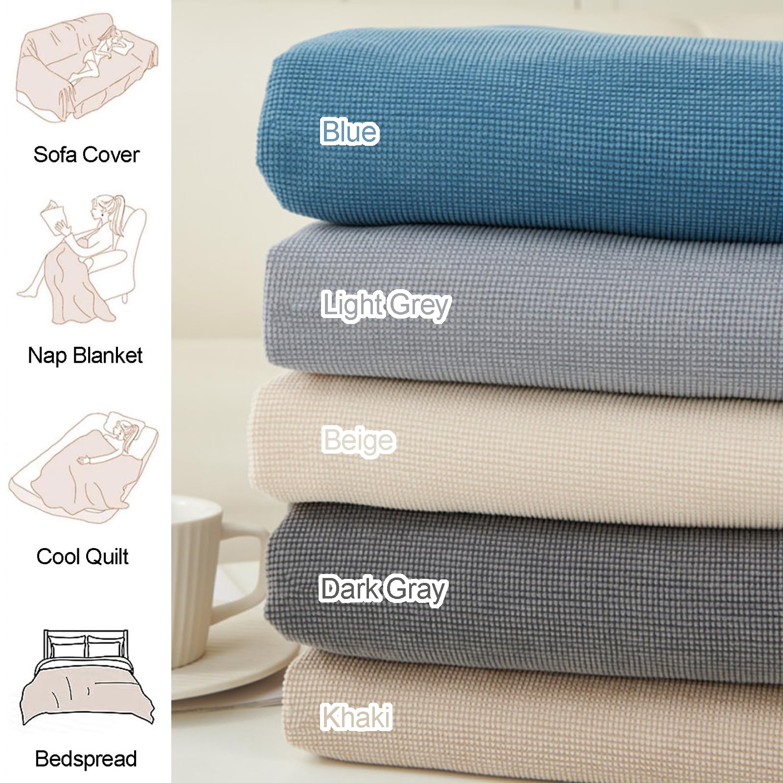 Housse Plaid De Canapé 1 2 3 4 Places Jeté De Canapé Serviette De Canapé Universelle d'angle en Forme De L Couverture Multifonction pour Chat Rebelle Tissu Chenille(180X380cm,Beige)