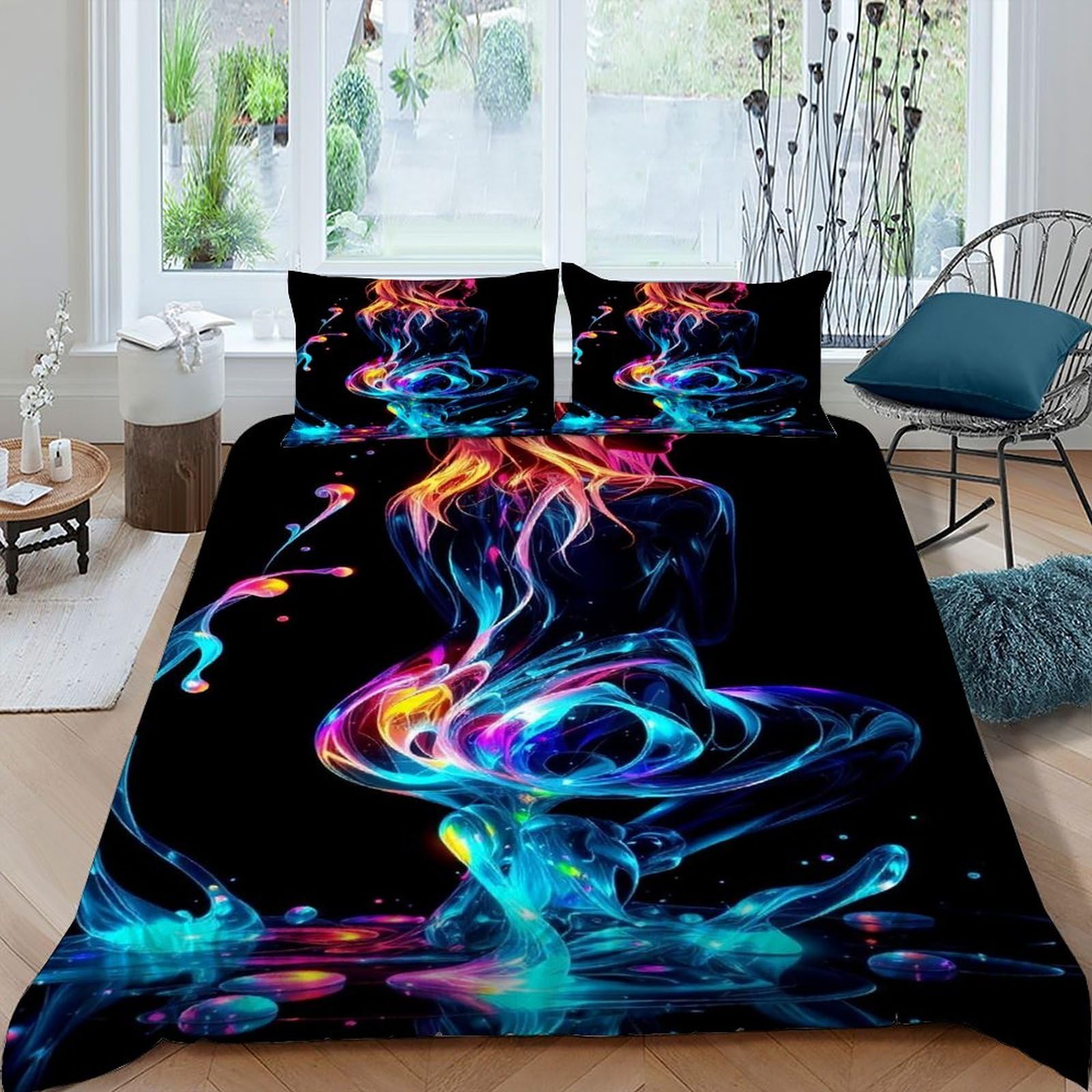Flower Illustrations Bedding Set 3 Pieces 3D Digital Printing Gothic Themes Duvet Cover Set Chic Breathable Quilt Cover Girl Woman with Pillowcase King（220x240cm）