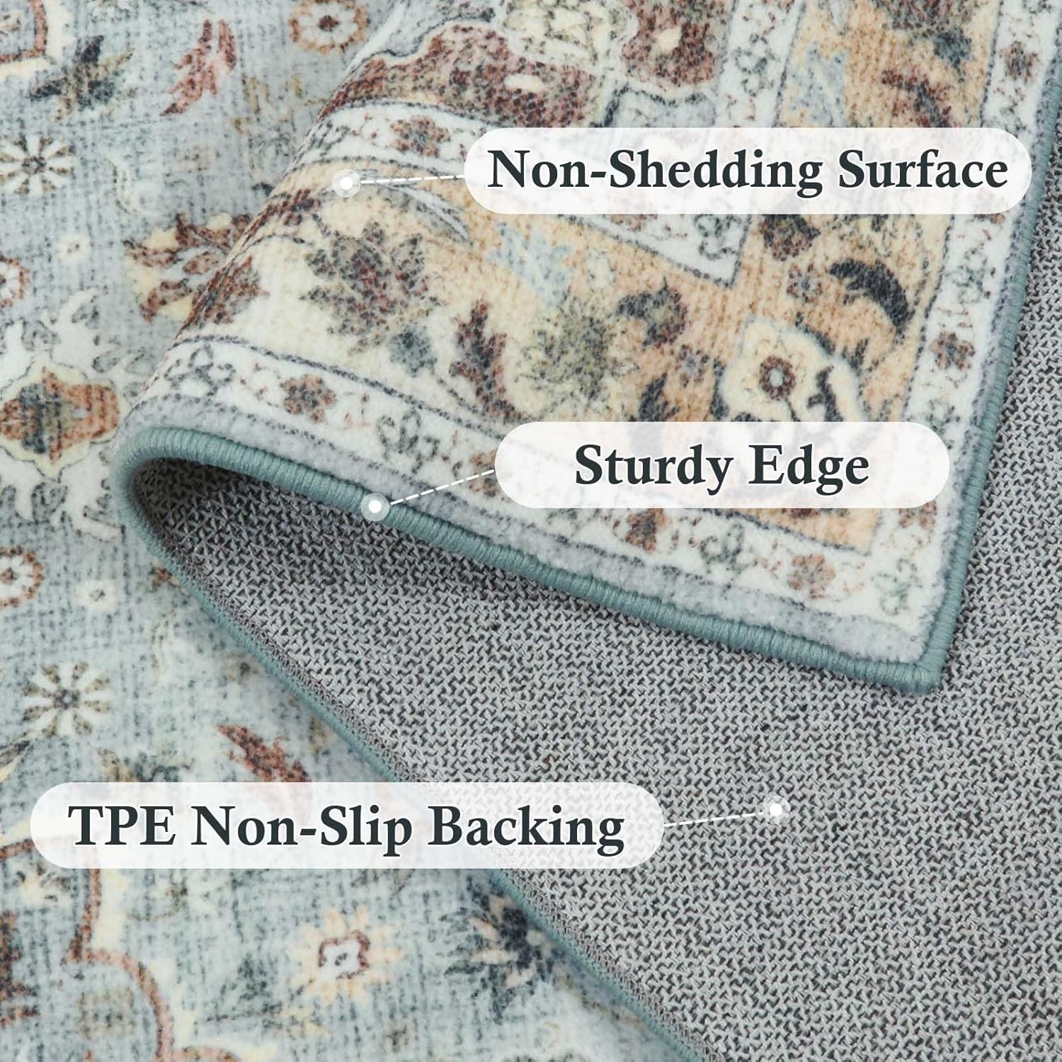 Green Floral 2' x 6' Washable Non-Slip Runner Rug