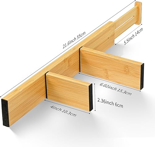 Miniatura 4 de Separadores de cajones de bambú ajustables con insertos, organizador de cajones expandible con resorte para cocina, ropa, herramientas, cubiertos,
