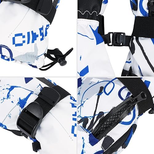 Miniatura 5 de American Trends Guantes de invierno impermeables con bolsillo con cremallera, guantes de esquí para la nieve para niños y niñas, guantes de