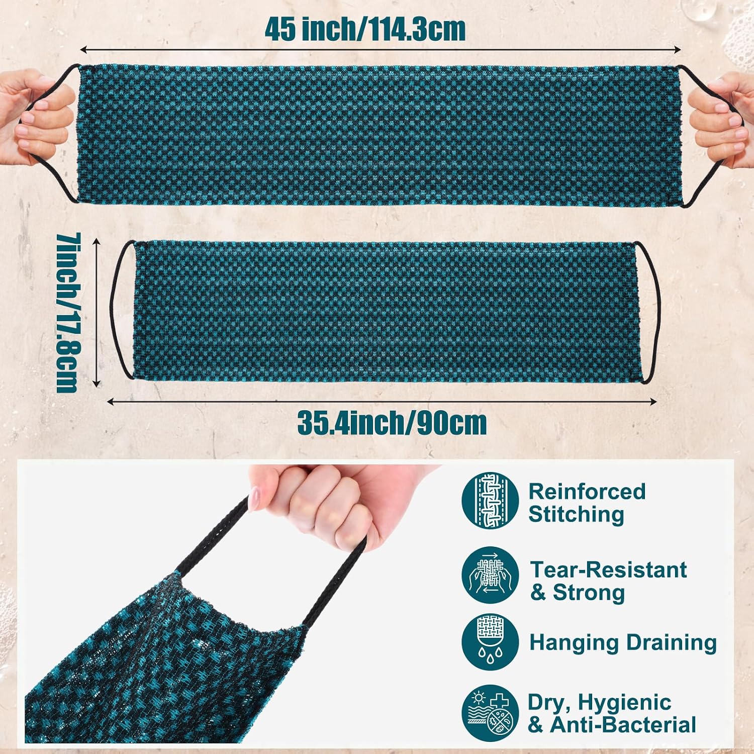 Chumia 2 Pcs Dual-Textured Exfoliating Washcloth Towel Body Back Scrubber with Handle Japanese Exfoliating Shower Towel Exfoliator Exfoliate Loofah Luffa Sponge Wash Cloth for Women Men Bath