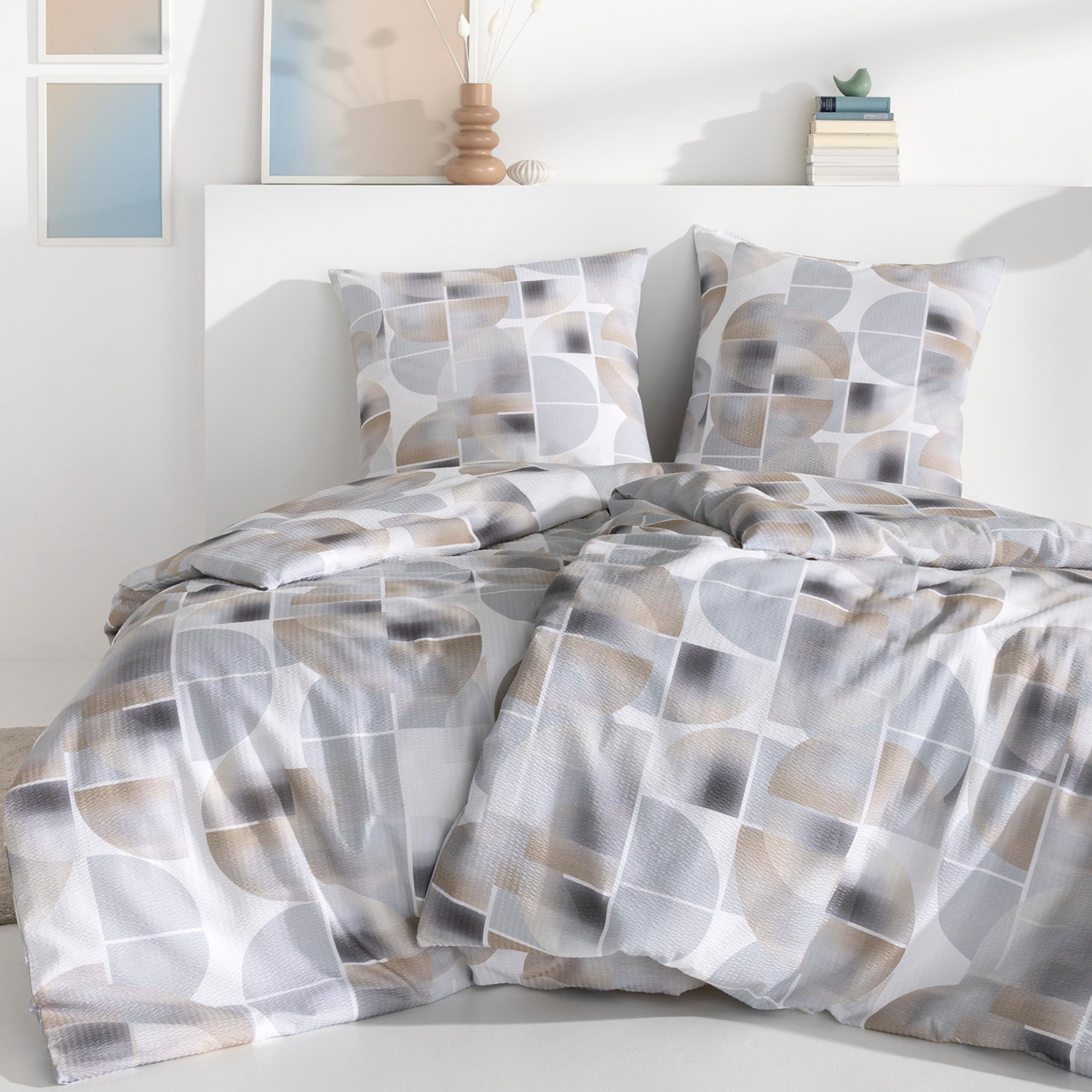 ESTELLA Seersucker Bettwäsche Set - Bettgarnitur 100% Baumwolle - absolut bügelfrei - 155x220 cm + 80x80 cm - Design 08