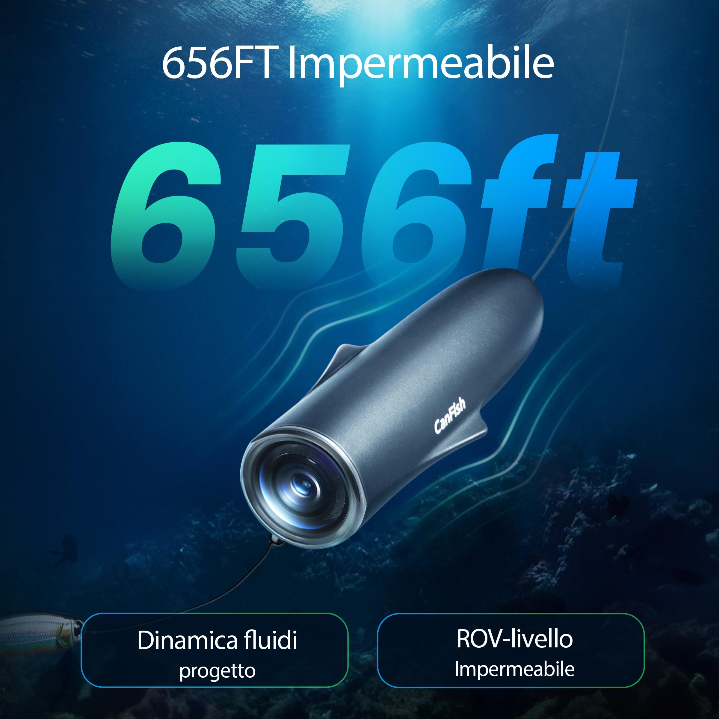 CanFish Fishing CamX Fotografica Subacquea Pesca, Portatile Fish Finder con HD 1080P & 136° Ultra-Grandangolare, 200M/656FT ROV Impermeabile Fotocamera Subacquea per Pesca Mare Barca Mancanza