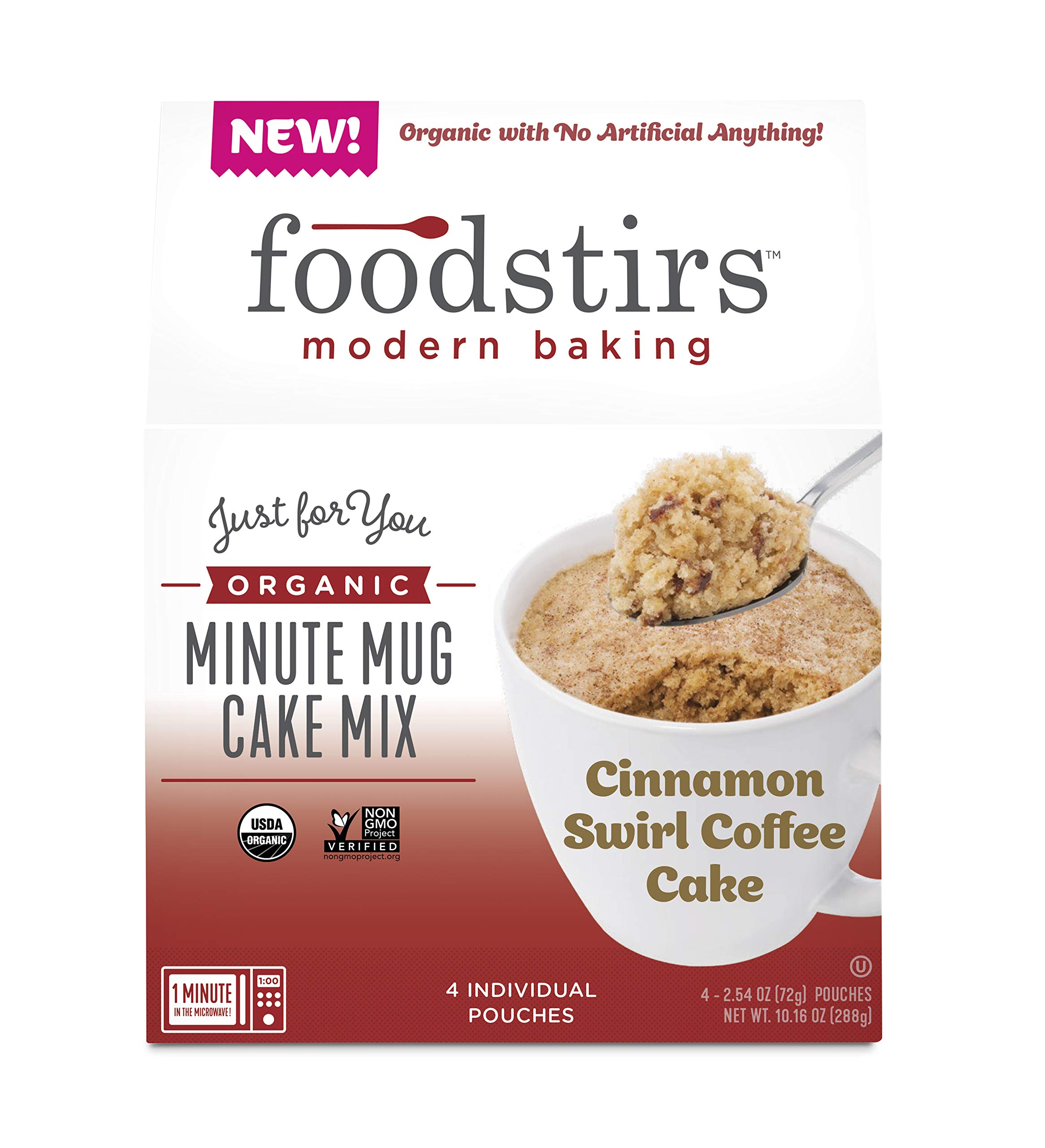 Foodstirs Organic, Non GMO Minute Mug Cake Mix Cinnamon Swirl Coffee Cake, 2.54 Ounce(Pack of 4)