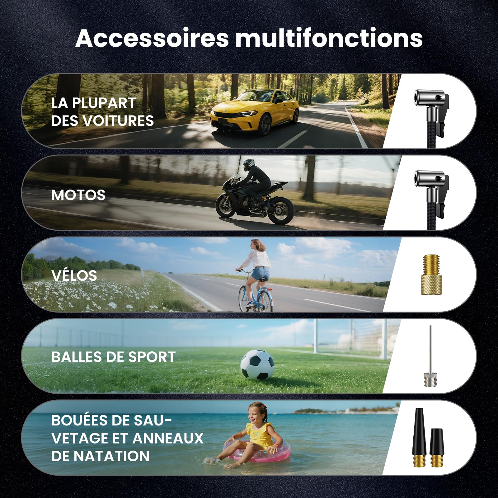 Gonfleur Pneus Voiture Sans Fil – 150PSI 22L/Min Compresseur d‘Air Portatif, Batterie Rechargeable avec Arrêt Auto, Écran LED & 4 Modes:Voiture/Vélo/Moto/Ballon