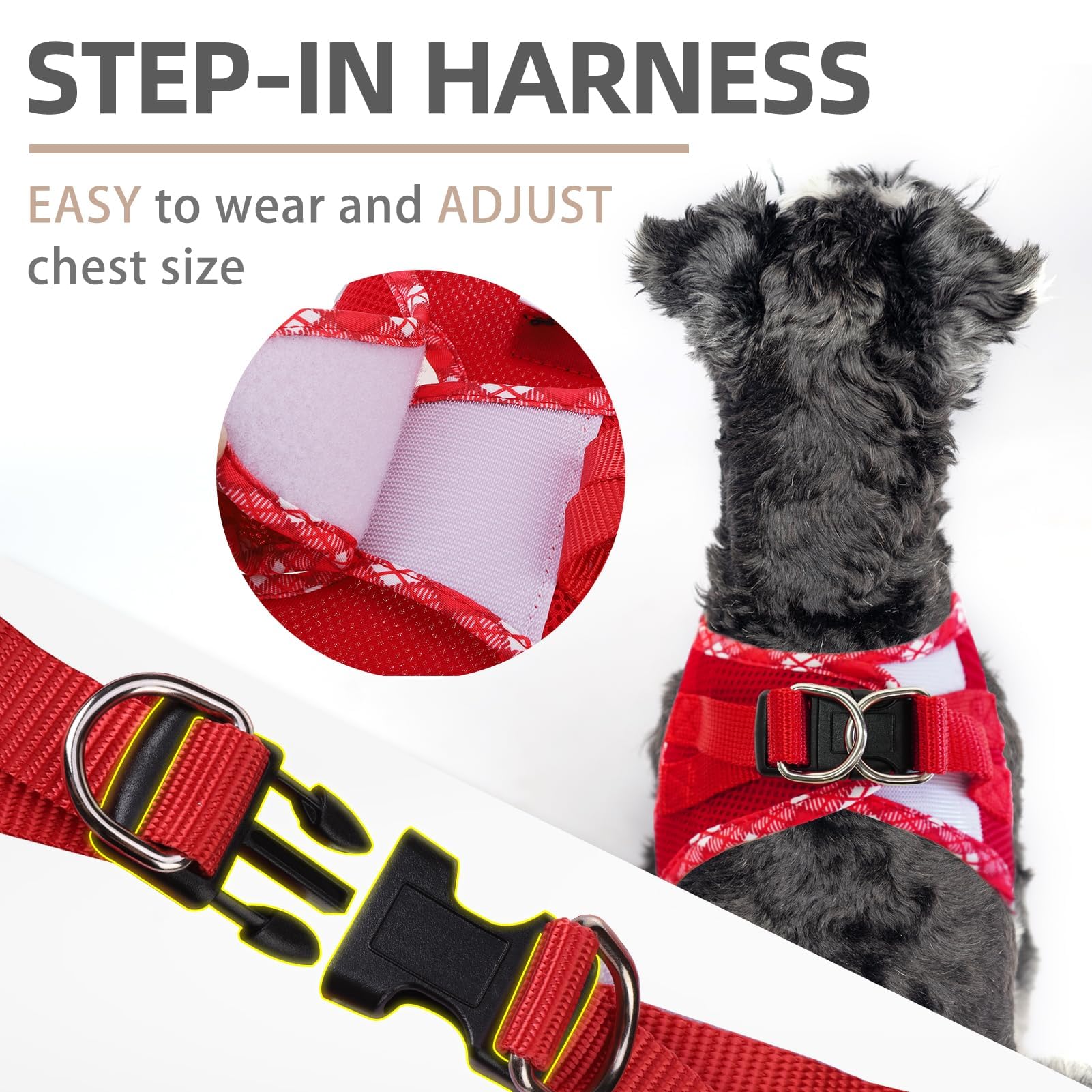 PUPTECK Step-in Dog Harness Small Dog No Pull Vest and Lead Set for Puppy Cats Outdoor Walking Red M - Image 4