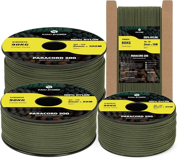 Kamu Synber Paracord 2mm 100% Nylon Verde Militar