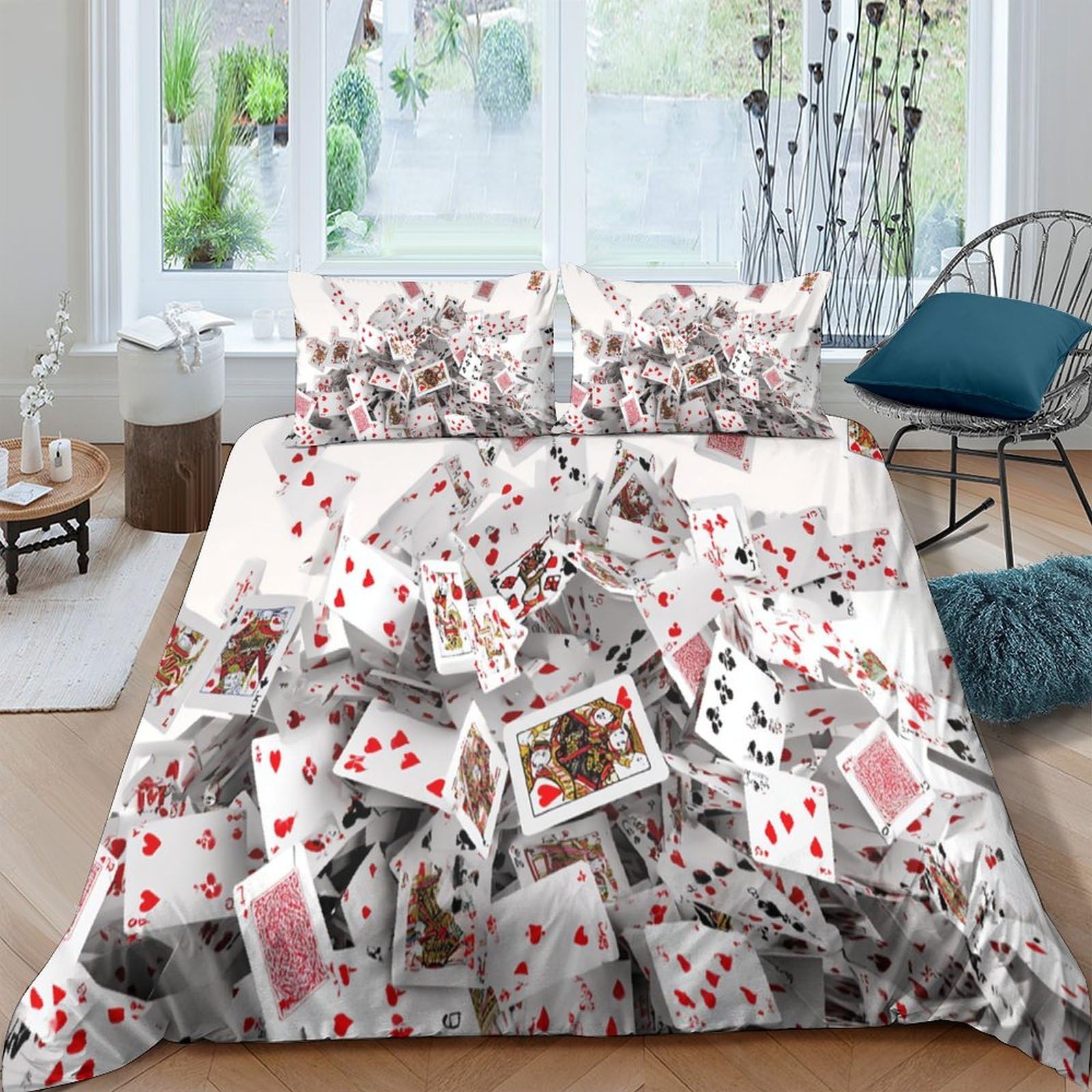 Ctjqhvkz Style-6 3D Printed Playing Cards Fitted Sheet Microfiber Anti-Slip Bedroom Decor Poker Bed Cover For Adult Teen Guest Room Single（135X200cm）