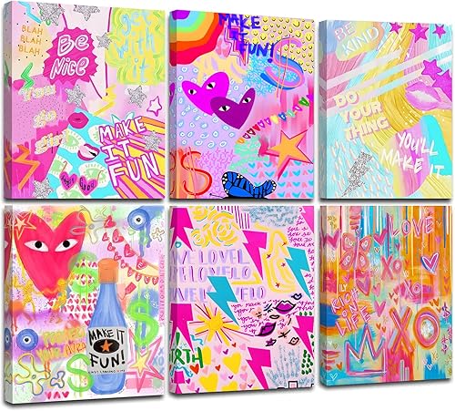 Decoración de habitación preparada decoración de pared con marco estético preppy rosa intenso arte de pared para dormitorio de niñas adolescentes