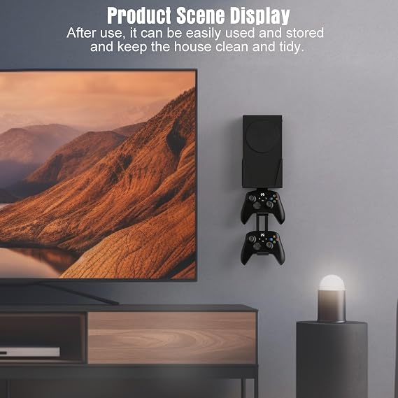 Wall Mount for Xbox Series S - All Metal Vertical Hanging On Wall Near or Behind TV Left/Right, Wall Mount Kit with Detachable Controller Holder, Black