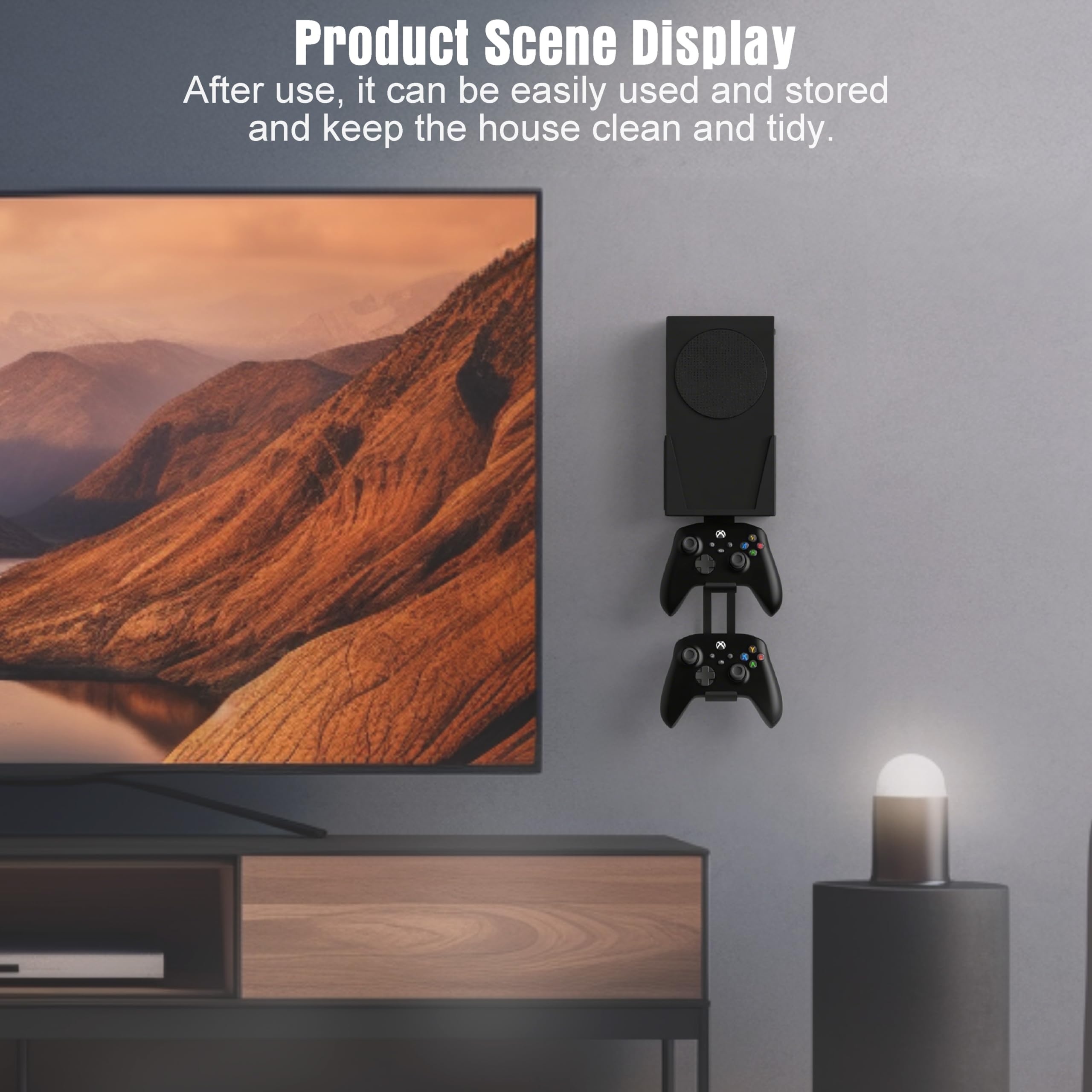 Support mural pour Xbox Series S – Tout en métal à suspendre au mur près ou derrière la TV gauche/droite, kit de montage mural avec support de manette amovible, noir