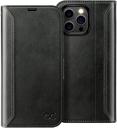 Miniatura 1 de OCASE Funda tipo cartera compatible con iPhone 15 Pro, de piel sintética, con tarjeteros, bloqueo RFID, soporte de protección contra golpes, carcasa