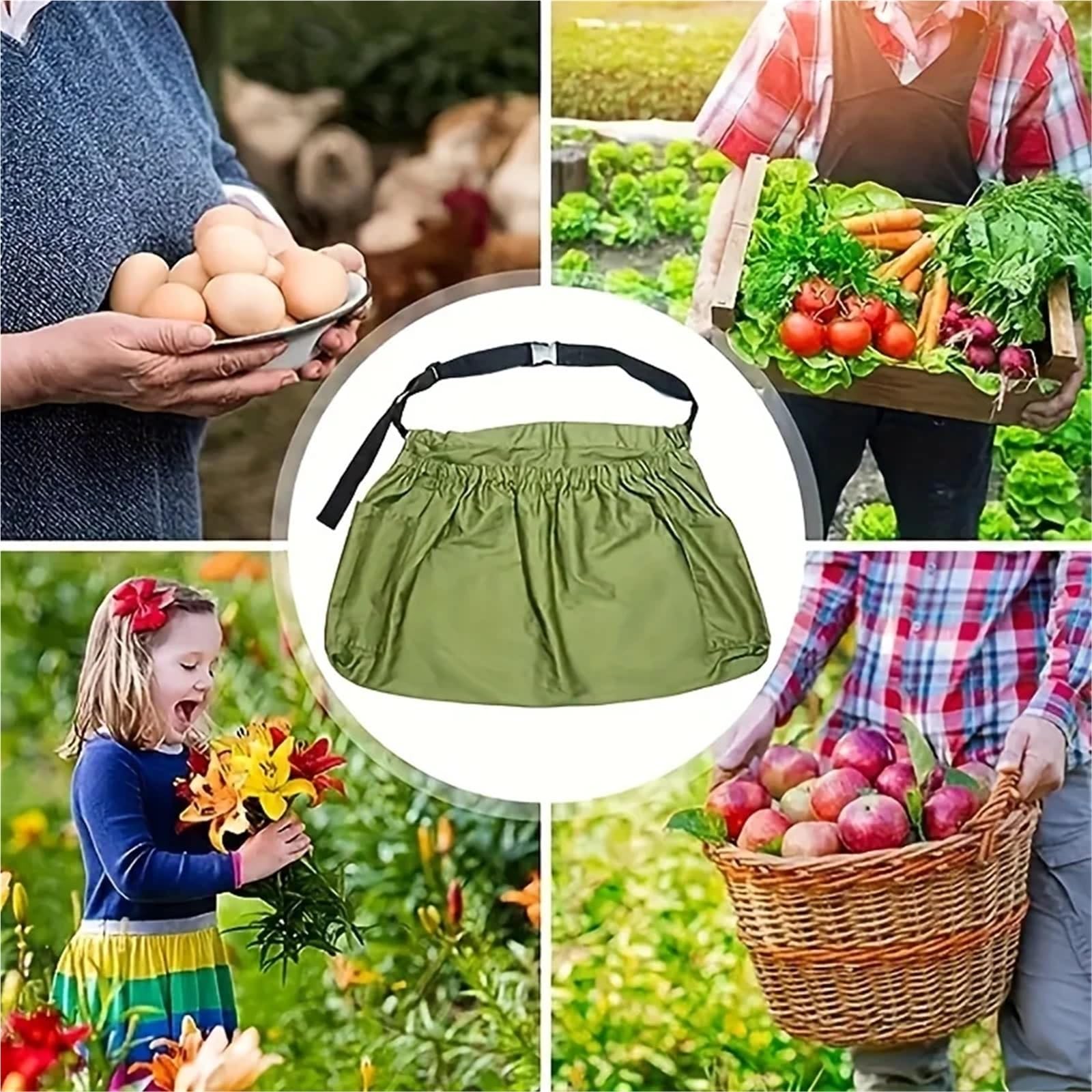 Delantal de lona for huerto y jardín con bolsillos grandes cierre rápido for recoger frutas verduras para Jardín