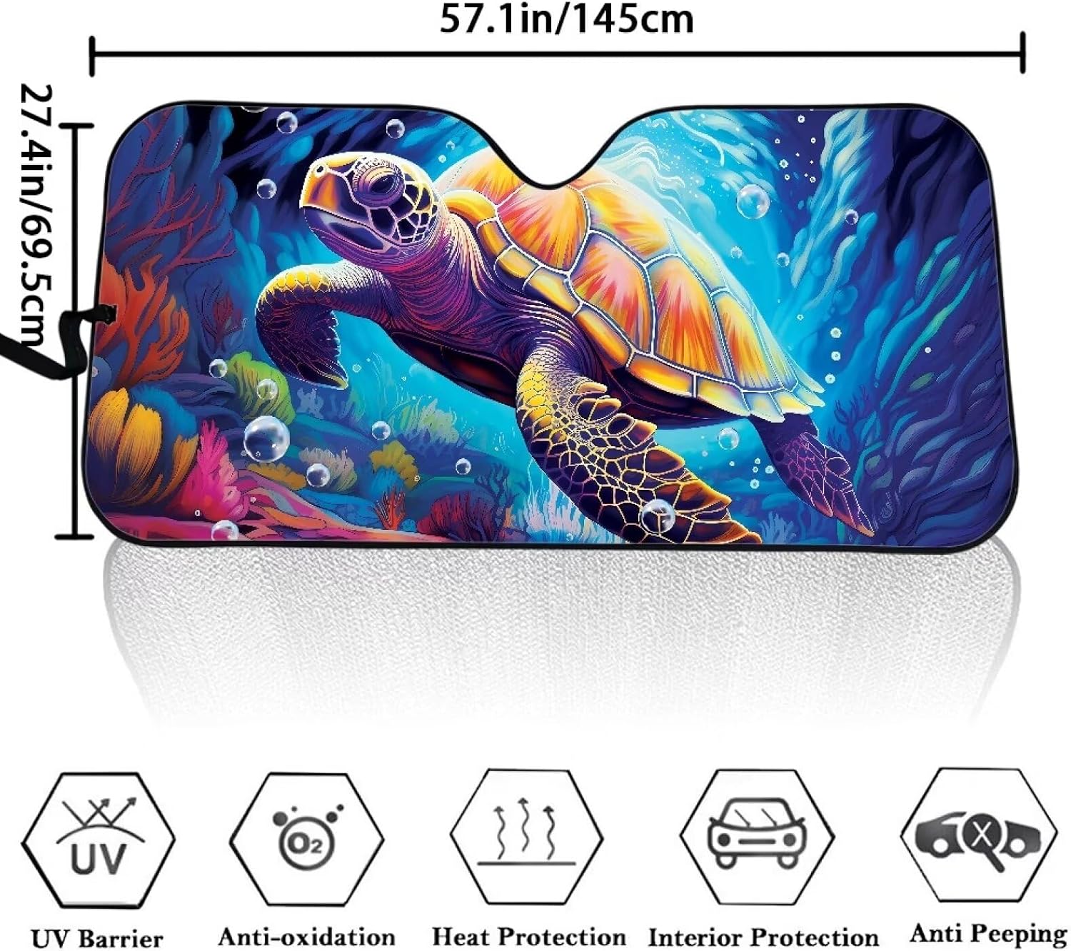 FOR U DESIGNS Car Windshield Sun Shade Foldable Sunshade for Most Vehicles SUV Truck Sedan Keep Car Interior Cool Turtle Print