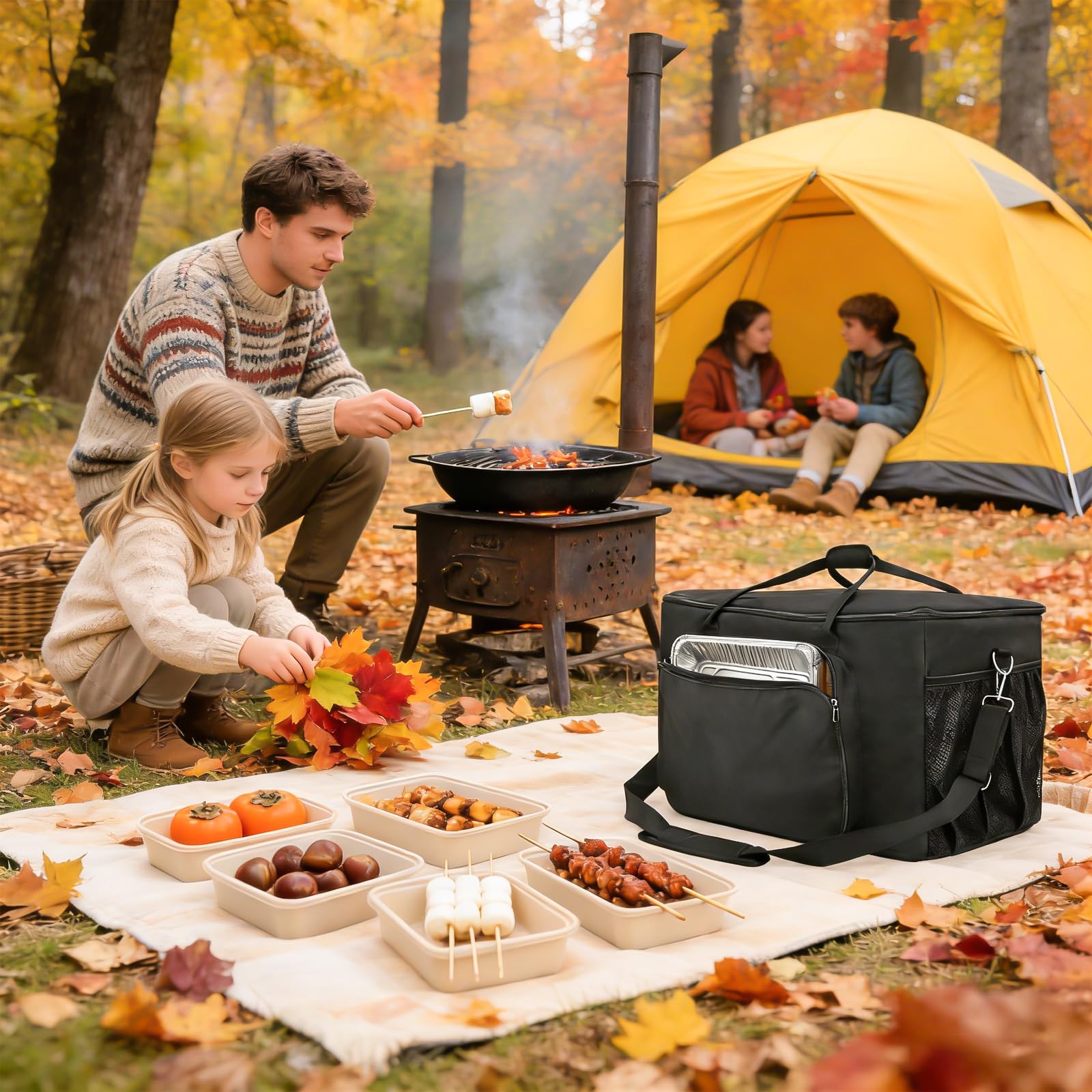 Grill-Tragetasche, BBQ-Aufbewahrungstasche, Outdoor-Ofenkoffer, Wasserabweisende,1680d Oxford-Gewebe, Outdoor-Grillzubehör Mit Mehreren Taschen Für Grill Und Zubehör, Nur Tasche, Schwarz