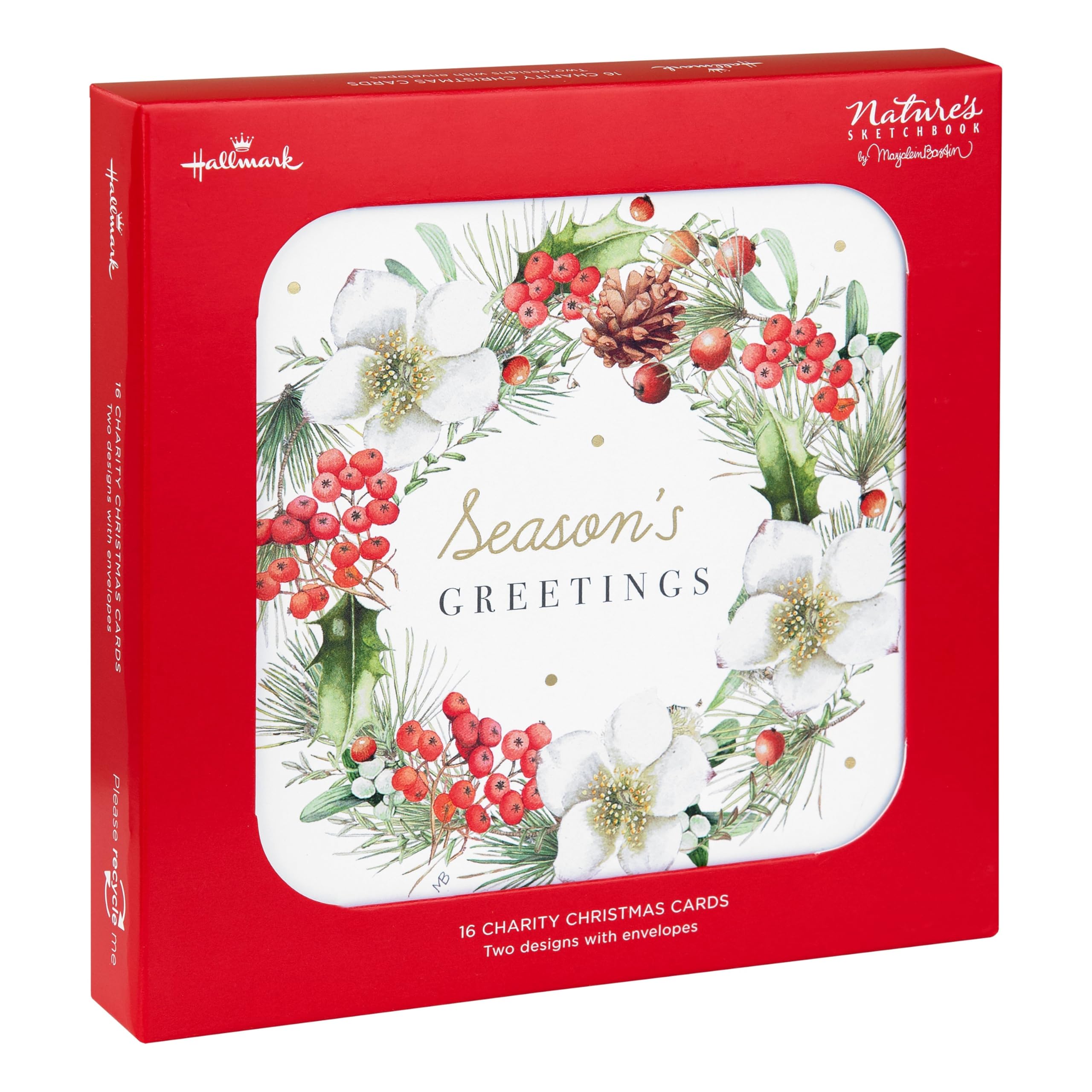 Hallmark Charity Christmas Cards - Pack of 16 in 2 Marjolein Bastin 'Nature's Sketchbook' Designs