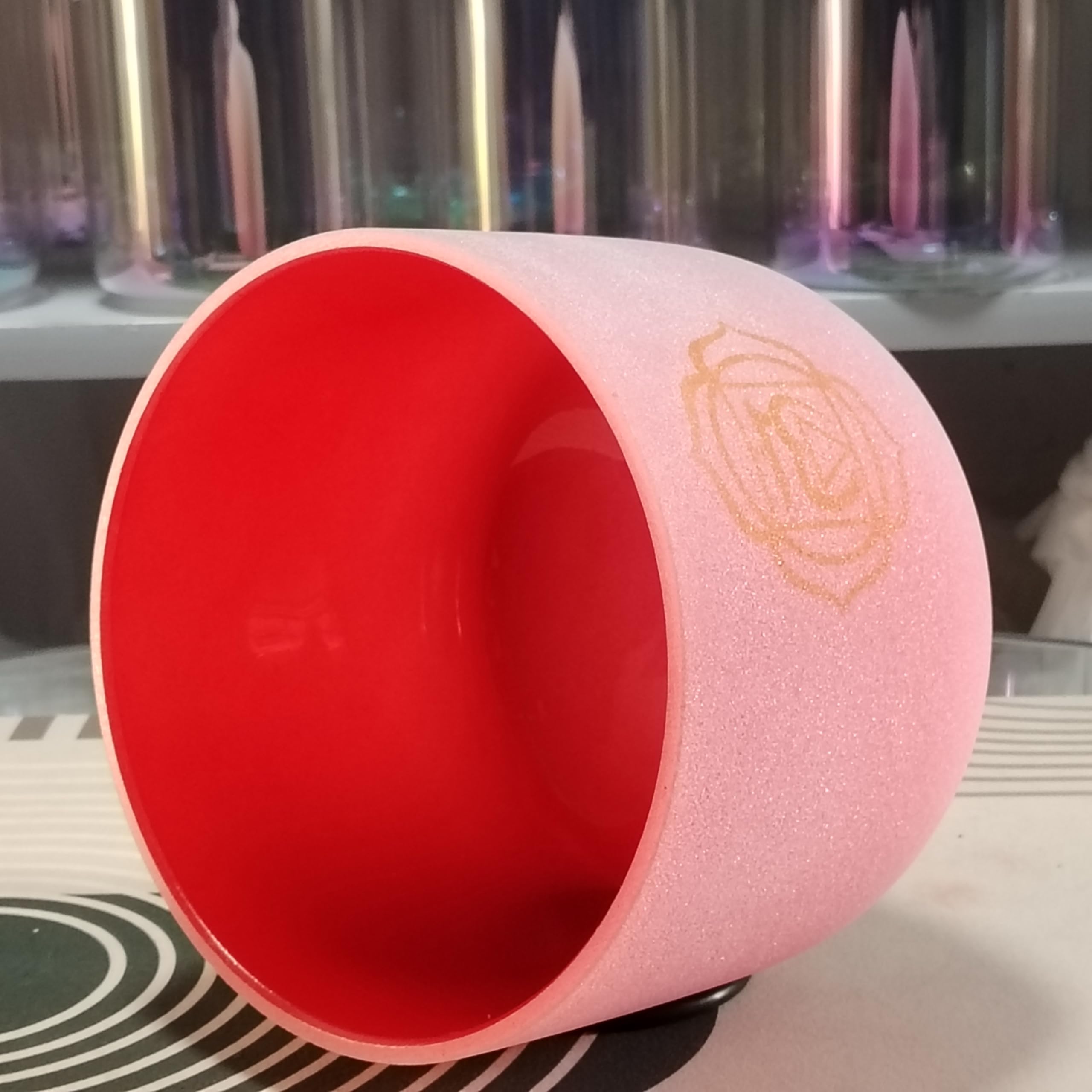 Cuenco de cristal de cuarzo para meditación, yoga y relajación, color rojo esmerilado, 432 Hz, 432 Hz