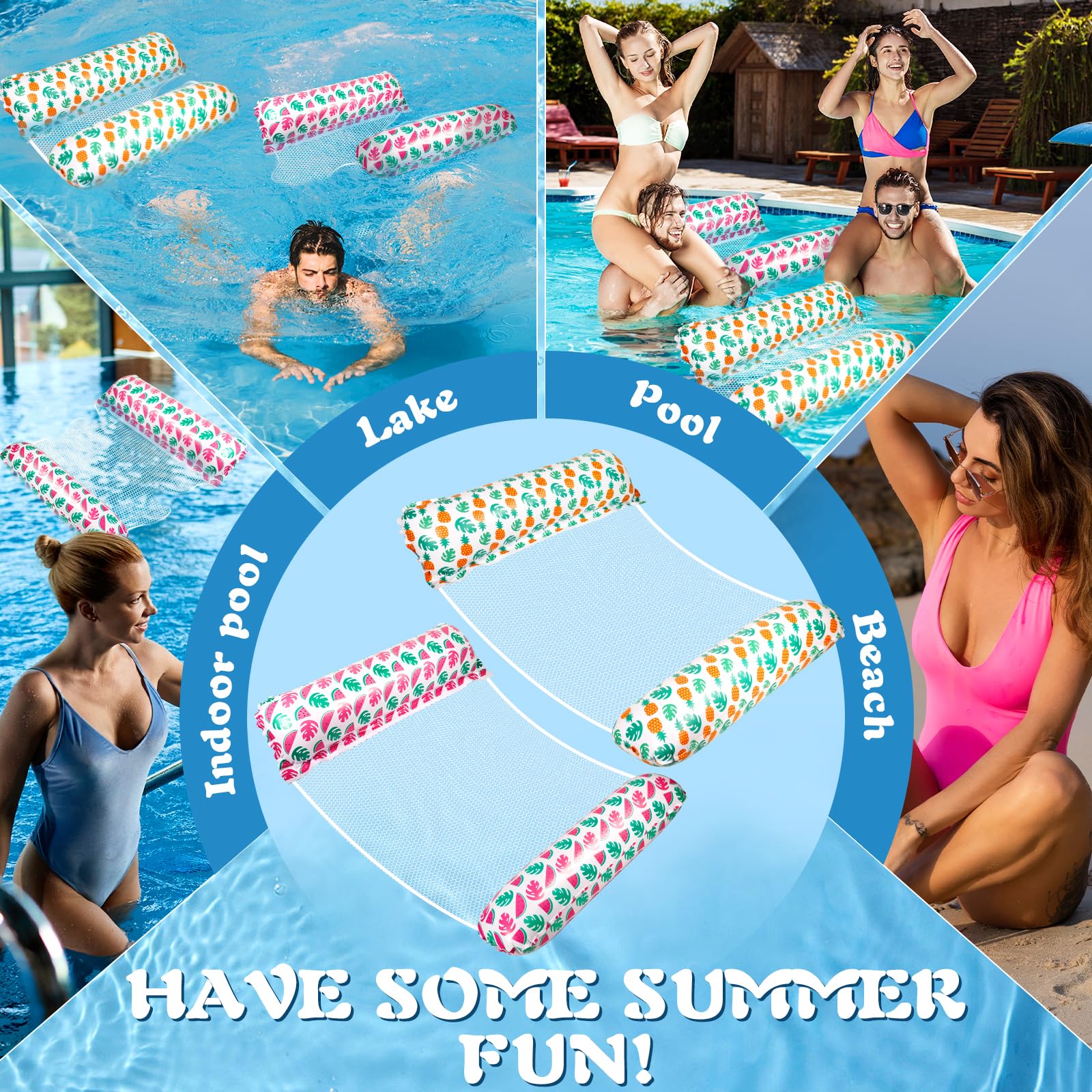 MOYKSRR Hamac gonflable flottant, matelas gonflable, matelas de natation de piscine de 2 pièces, matelas de hamac d'eau 4 en 1 avec pompe à air manuelle, lit flottant pour la piscine de