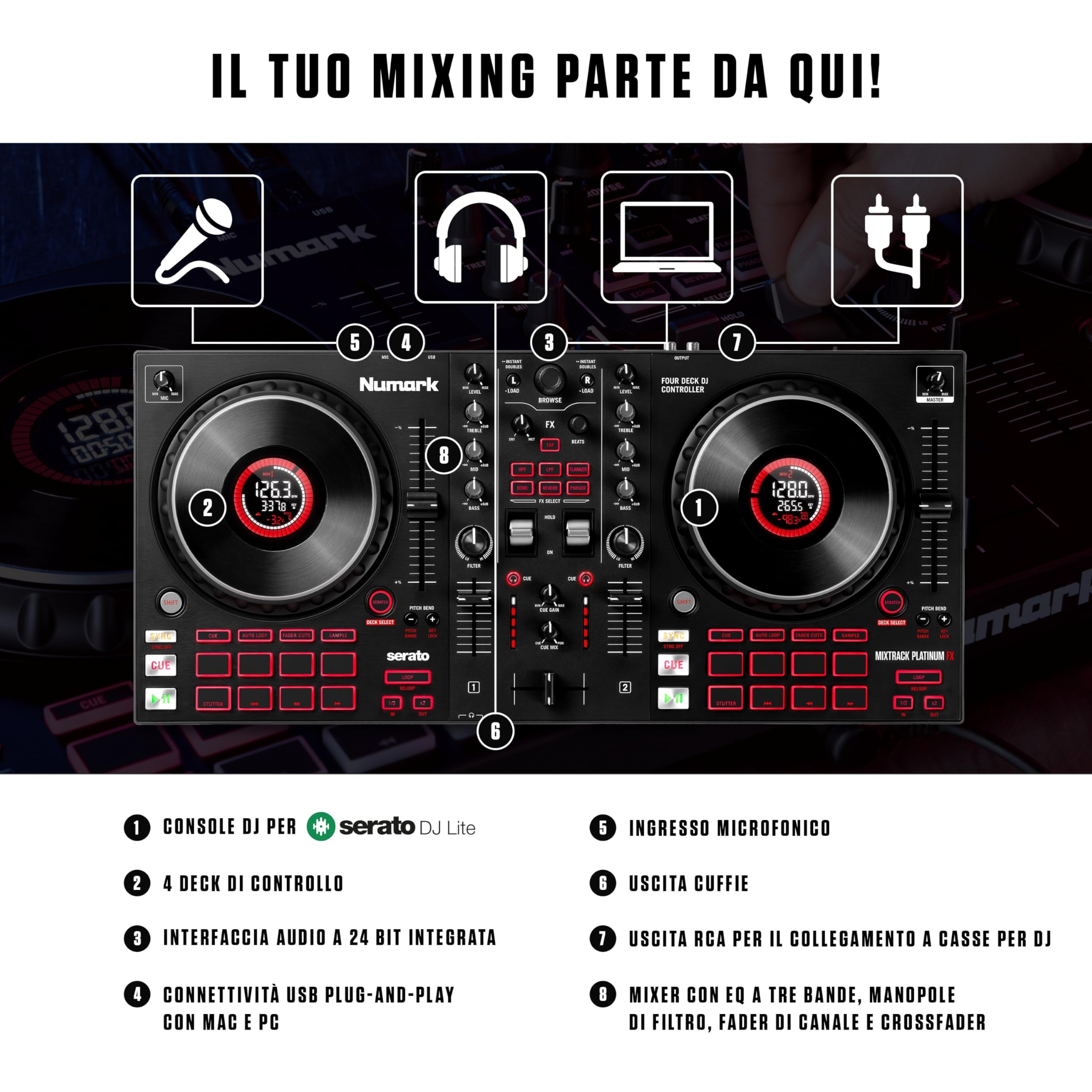 Numark Mixtrack Platinum FX Console DJ dla Serato DJ 4 Decks