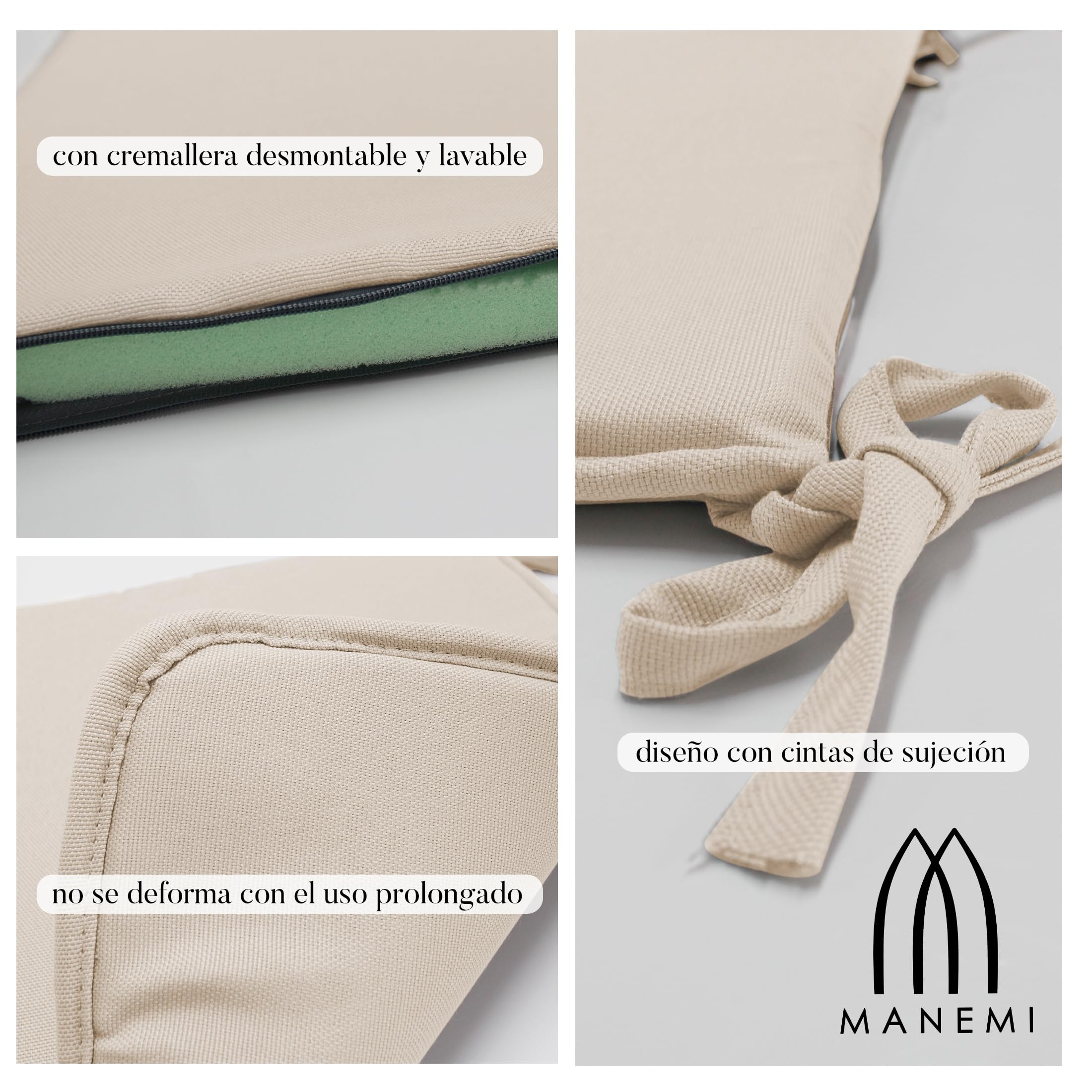 Pack 6 Cojín para silla 40x40x2 cm｜Repelente al agua y fácil de limpiar｜Con cintas de sujeción｜Funda con cremallera desmontable｜Uso interior y exterior｜Ideal para comedor, terraza, jardín u oficina