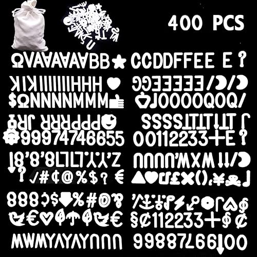 Juego de letras blancas de 400 caracteres para tableros de letras de fieltro intercambiables, letras de 34 pulgadas con bolsa de tela de regalo que