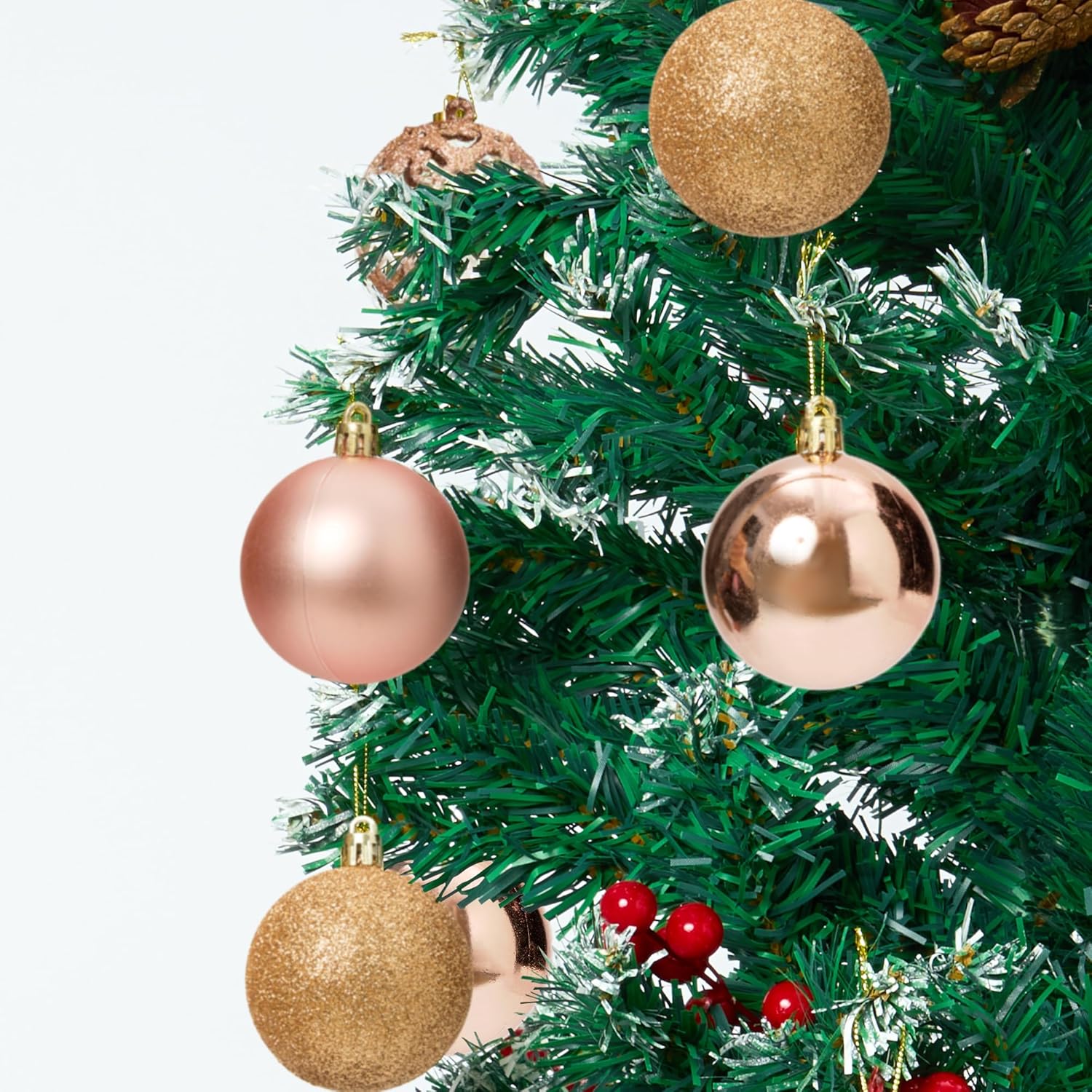 100PCS Christmas Ball Ornaments for Tree,Shatterproof Plastic Holiday Baubles Set in Assorted Sizes and Finishes, Christmas Tree Decorations for Home, Office, Party, Indoor Outdoor Use,Rose Gold - Image 4