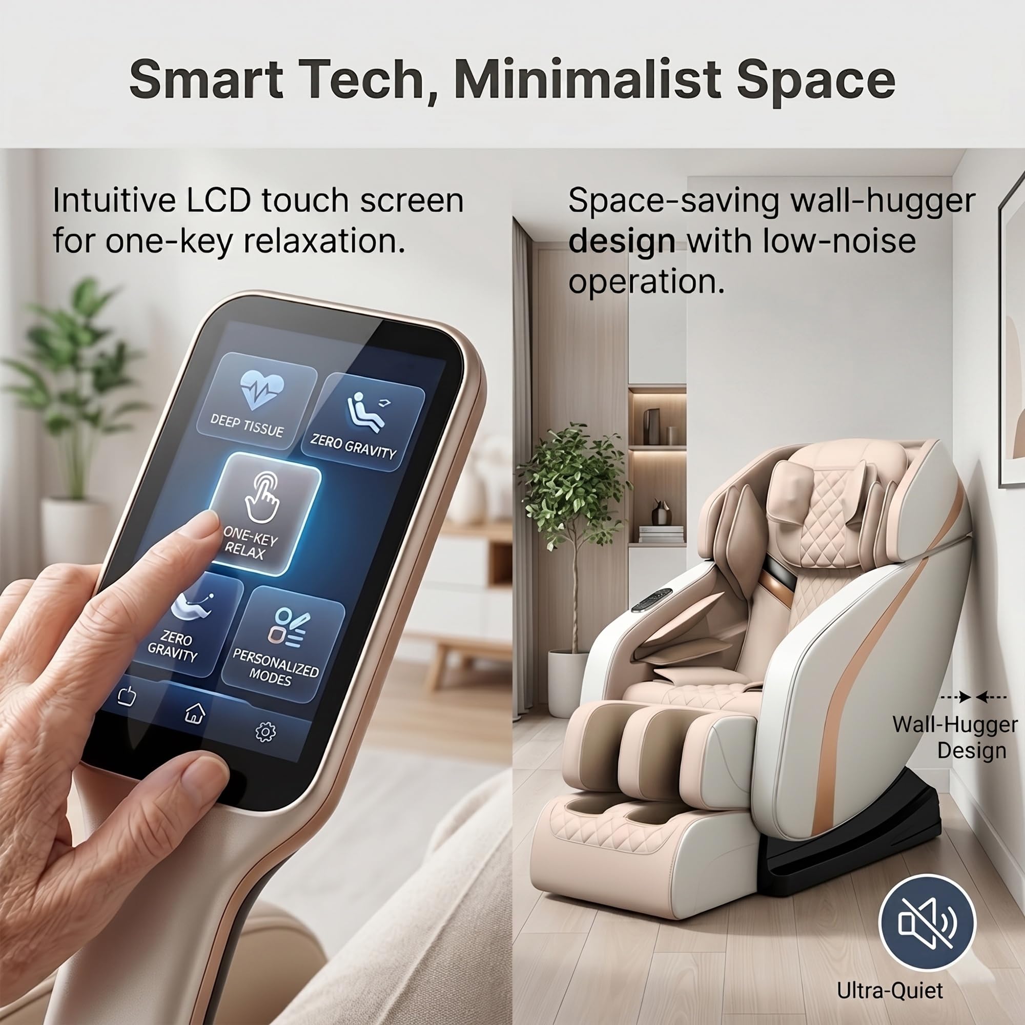 Sillón de Masaje Eléctrico Cuerpo Completo Gravedad Cero con Bluetooth, Pantalla LCD, Rodillos para Cadera, Compresión de Aire, Ahorro de Espacio, Sillón Relax Shiatsu Profesional(Gray)