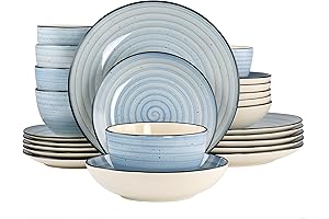 Elama 24-Piece Light Blue Round Stoneware Dinnerware Set