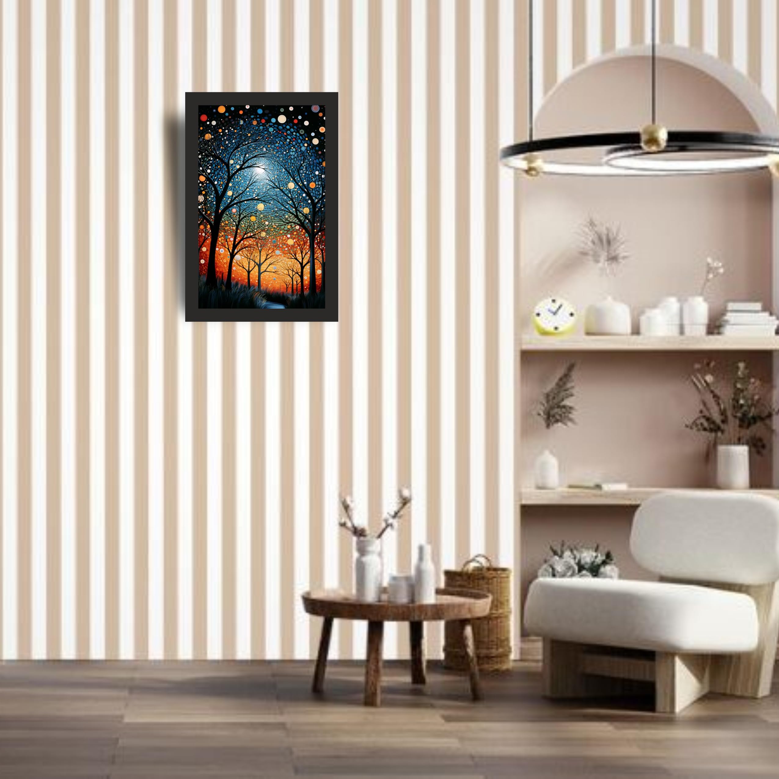 Abstract Night Forest Wall Art Frame 12x18 Inch