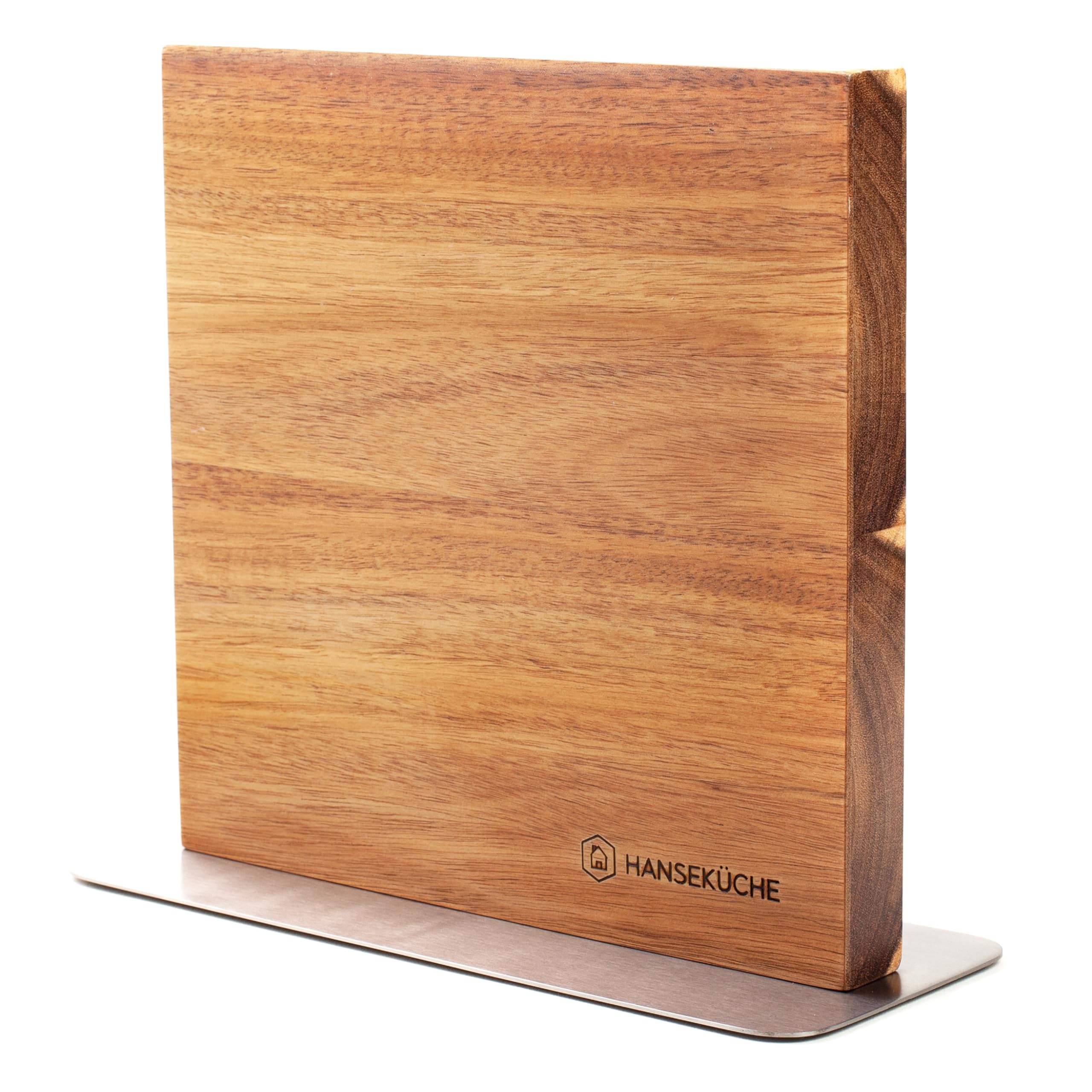 Navaris Bloc à couteaux magnétique - Bloc aimanté double face en bois d' acacia avec plaque protection acrylique - Range couteau de cuisine vide