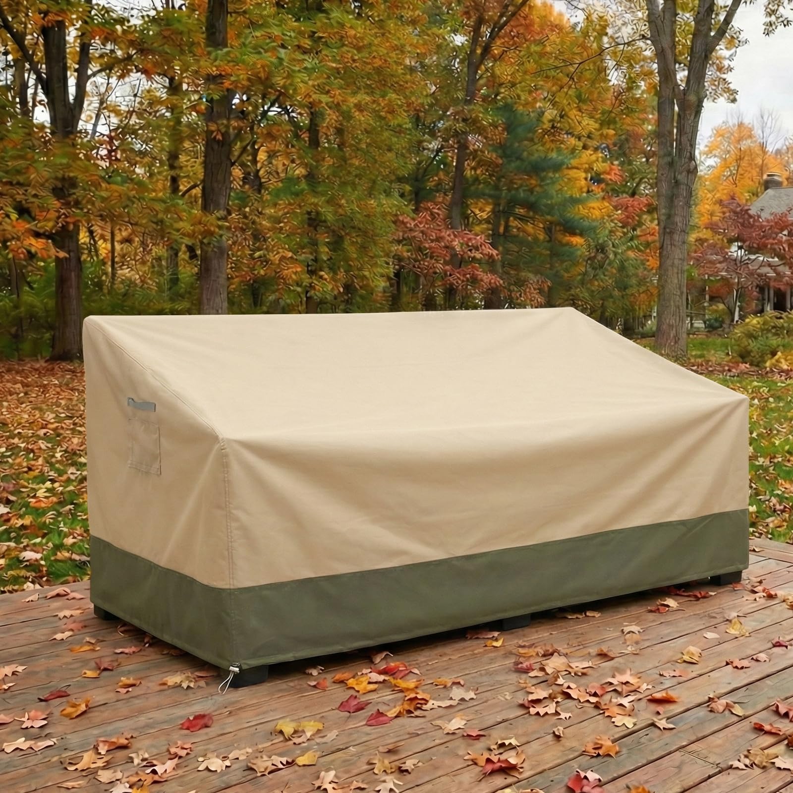 COWVIE Outdoor-Sofabezug für 3-Sitzer-Terrassenbank und Couch, wasserdichte 600D-Terrasse-Loveseat-Abdeckung mit reflektierenden Griffen und integrierter Aufbewahrungstasche für den Rasen