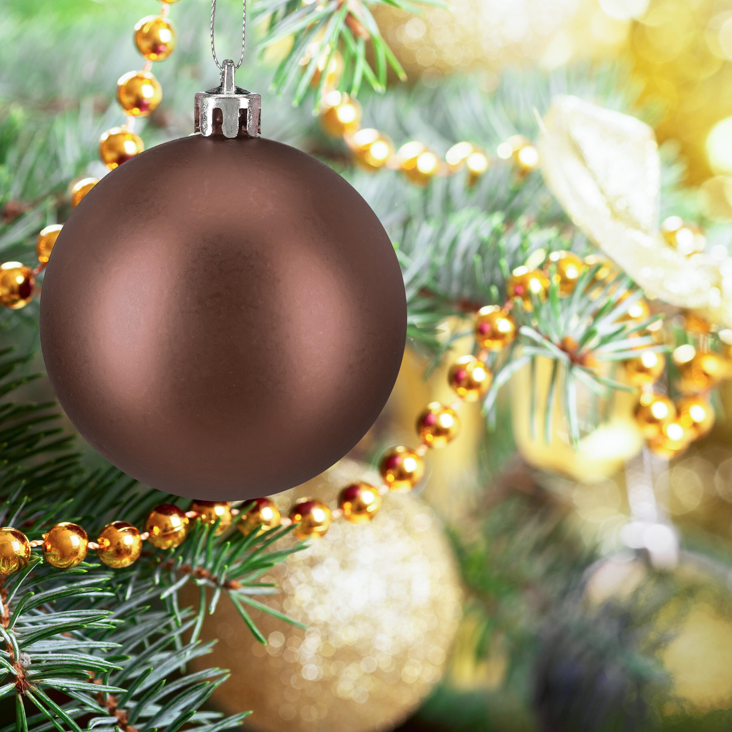 Relaxdays Palline di Natale, Set 50 Palle Albero, Addobbi Natalizi, Sfere in Plastica Opache, Lucide e Glitter, Marrone