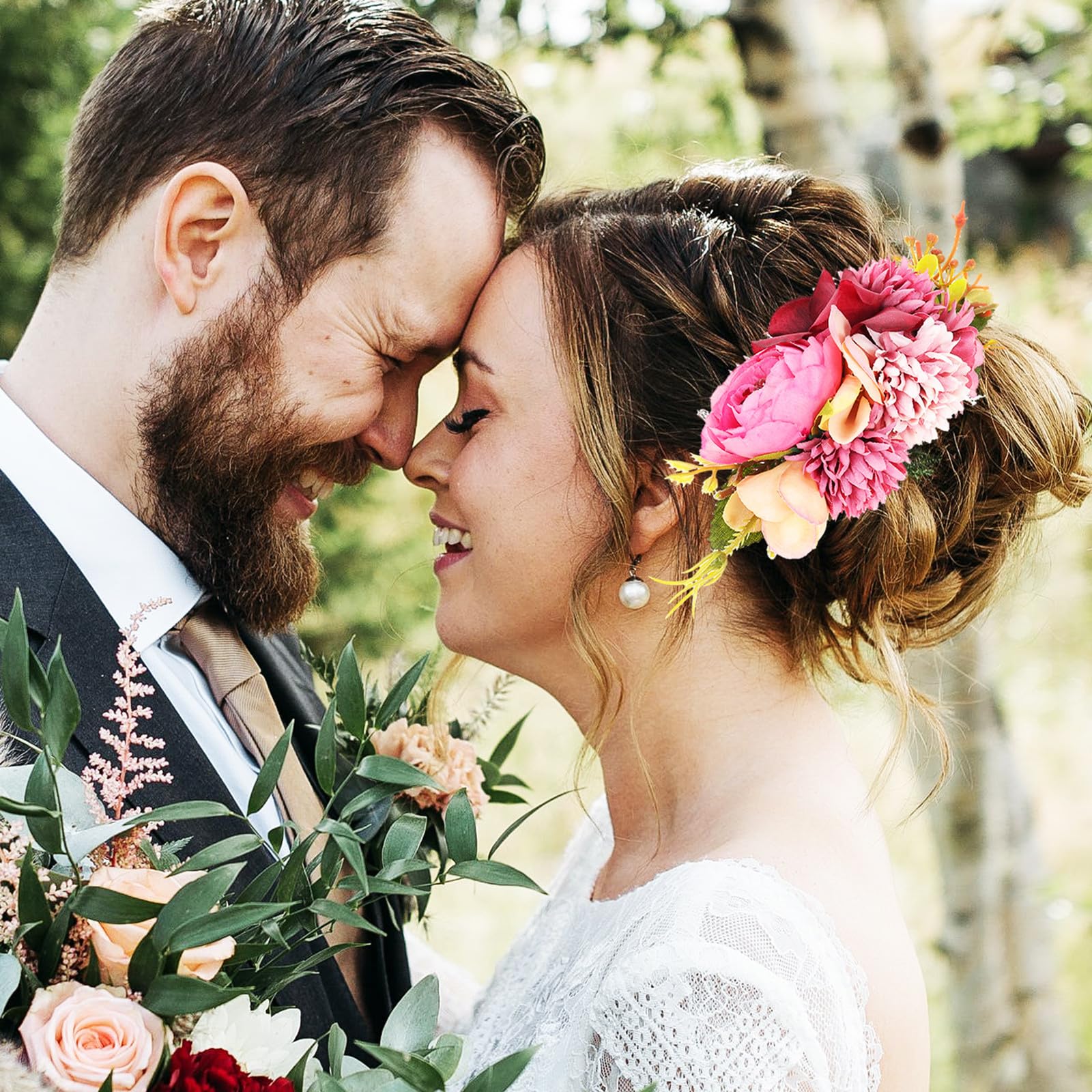 LABRIMP Peineta de Tela Flores Rosa Fucsia, Tocado Floral para Novia y Vacaciones Playa, Diseño Romántico Compacto y Liviano, Accesorio para Boda y Fiestas Obsequios