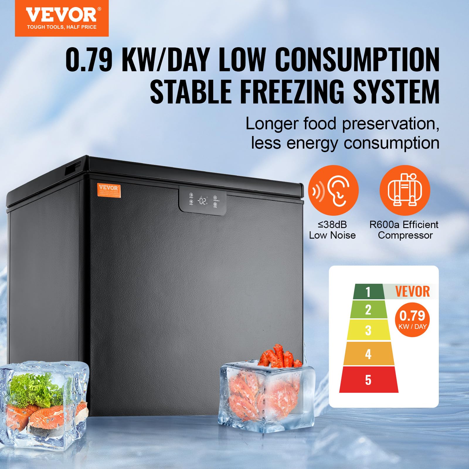 VEVOR Chest Freezer, 5.4 Cu.ft / 153 L Compact Deep Freezer, Free Standing Top Open Door Compact Freezers with 2 Removable Baskets & Adjustable Thermostat, Energy Saving & Low Noise, Black on Fridge.com