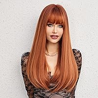 Vista 113 de HAIRCUBE Peluca de color marrón a rubio con flequillo para mujer, peluca de cabello largo ondulado marrón y rubio, pelucas sintéticas rizadas