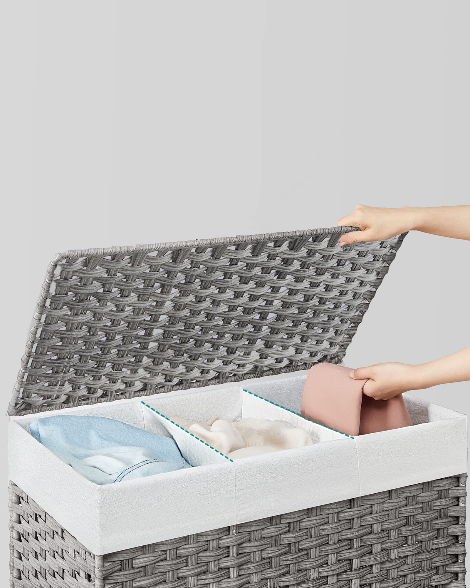 SONGMICS HOME 3-vaks wasmand, 140 L, rollende wassorteerder, met SONGMICS HOME 3-vaks wasmand, 140 L, rollende wassorteerder, met