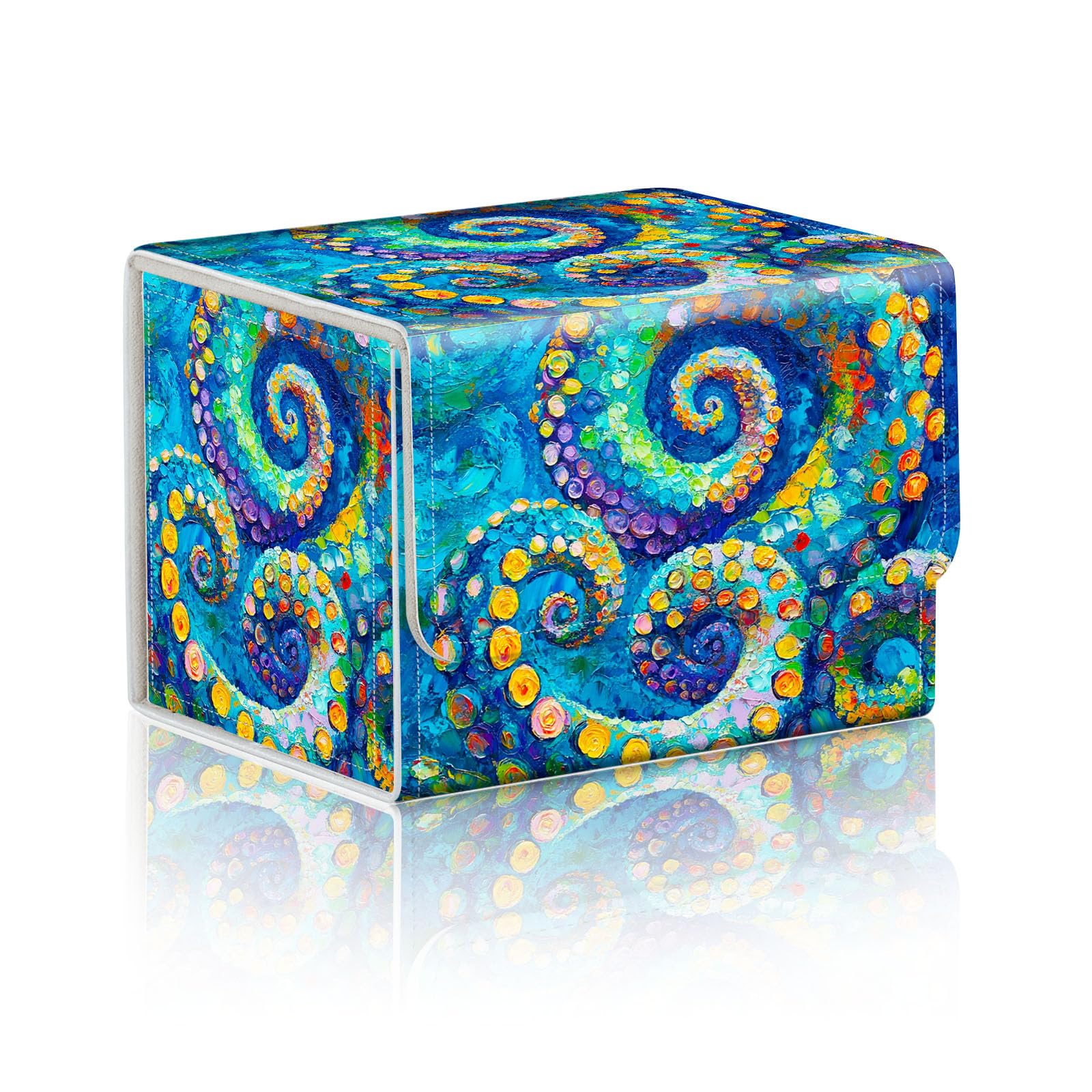 DISUOFEART Trading Card Storage Box, Holds 100+ for MTG Cards, Premium PU Leather with Magnetic Closure, Colorful Octopus Tentacles Durable Deck Box for Magic the Gathering, Trading Card Games