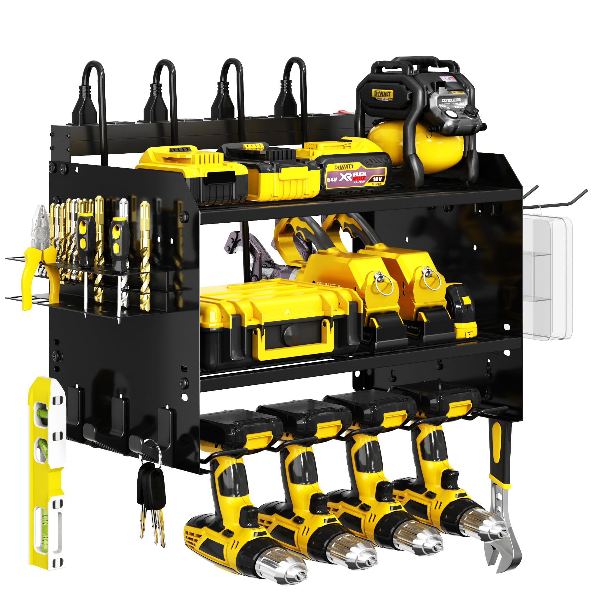 Wide Power Tool Organizer Wall Mount with Charging Station 3 Layer Adjustable Heavy Duty Tool Storage Rack with